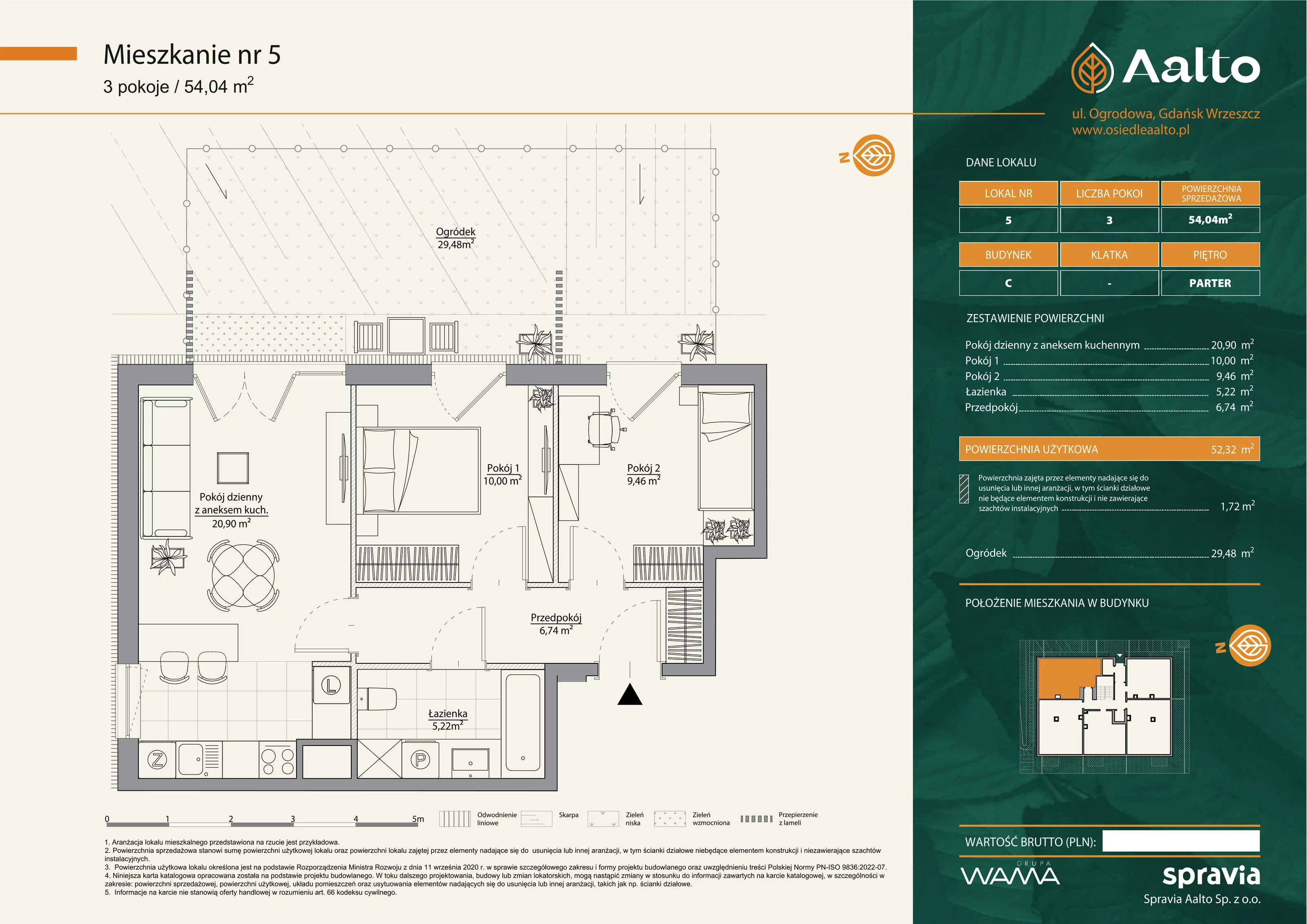 Mieszkanie 54,04 m², parter, oferta nr C-5, Aalto, Gdańsk, Wrzeszcz, ul. Ogrodowa