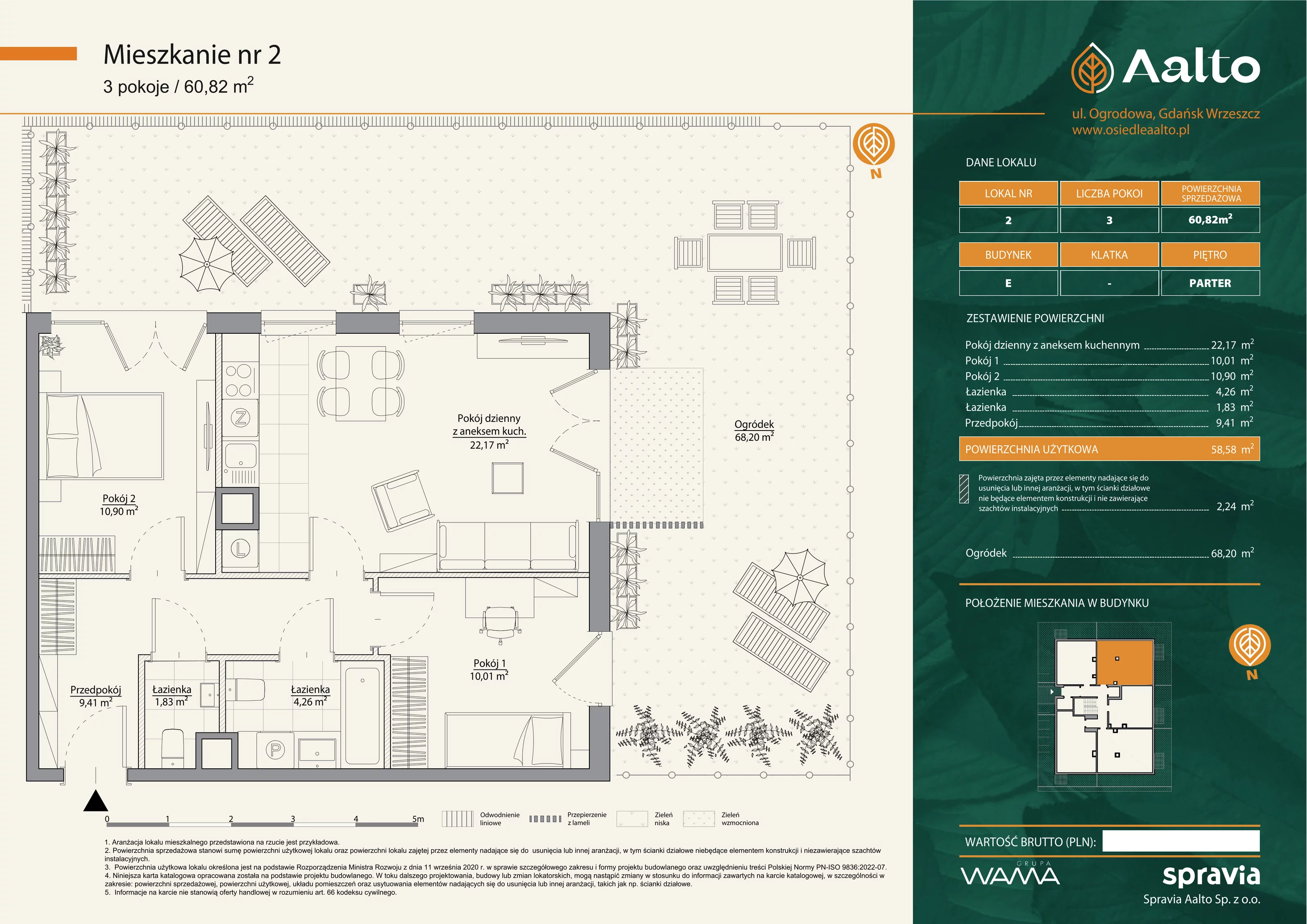 Mieszkanie 60,82 m², parter, oferta nr E-2, Aalto, Gdańsk, Wrzeszcz, ul. Ogrodowa