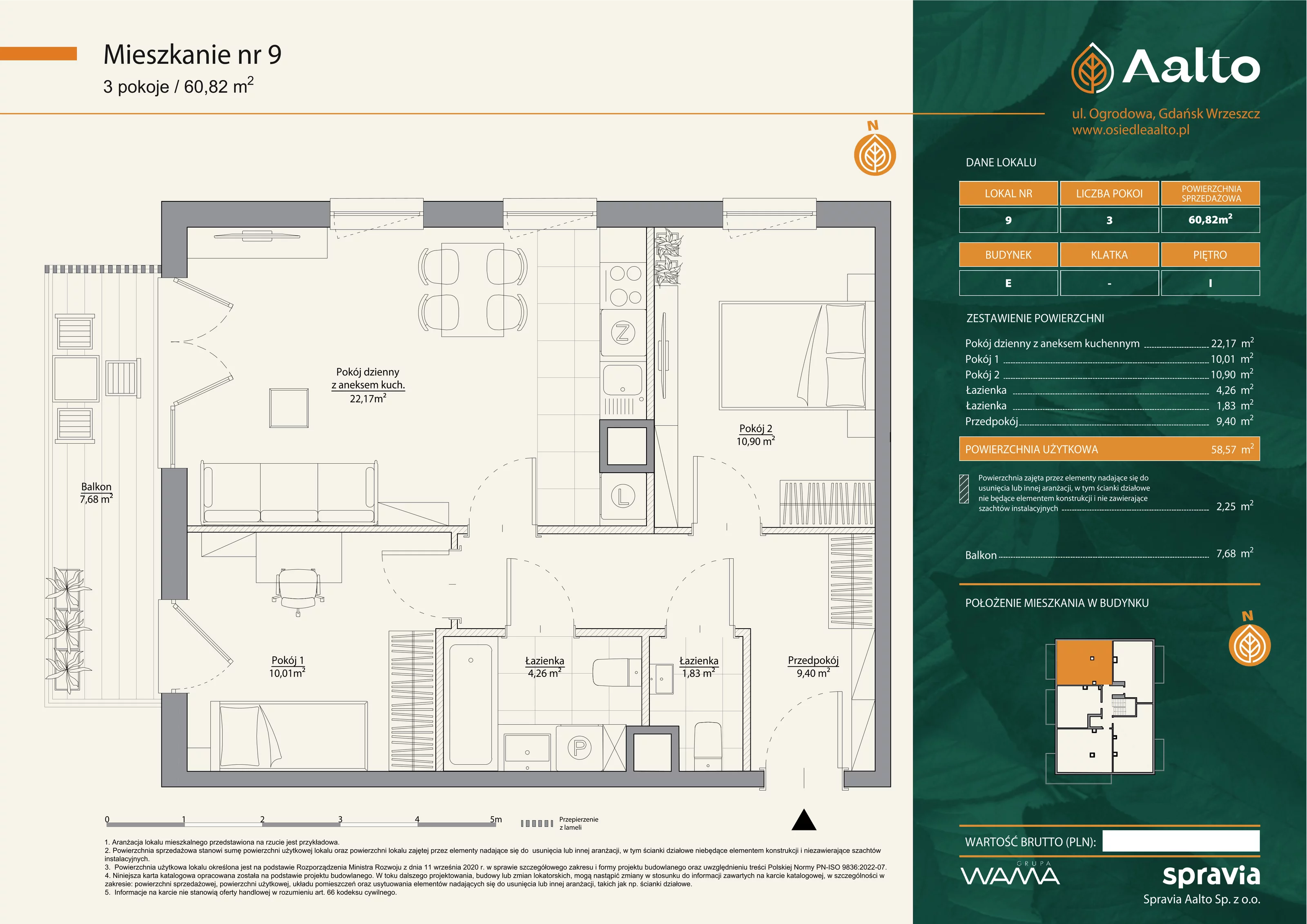 Mieszkanie 60,82 m², piętro 1, oferta nr E-9, Aalto, Gdańsk, Wrzeszcz, ul. Ogrodowa