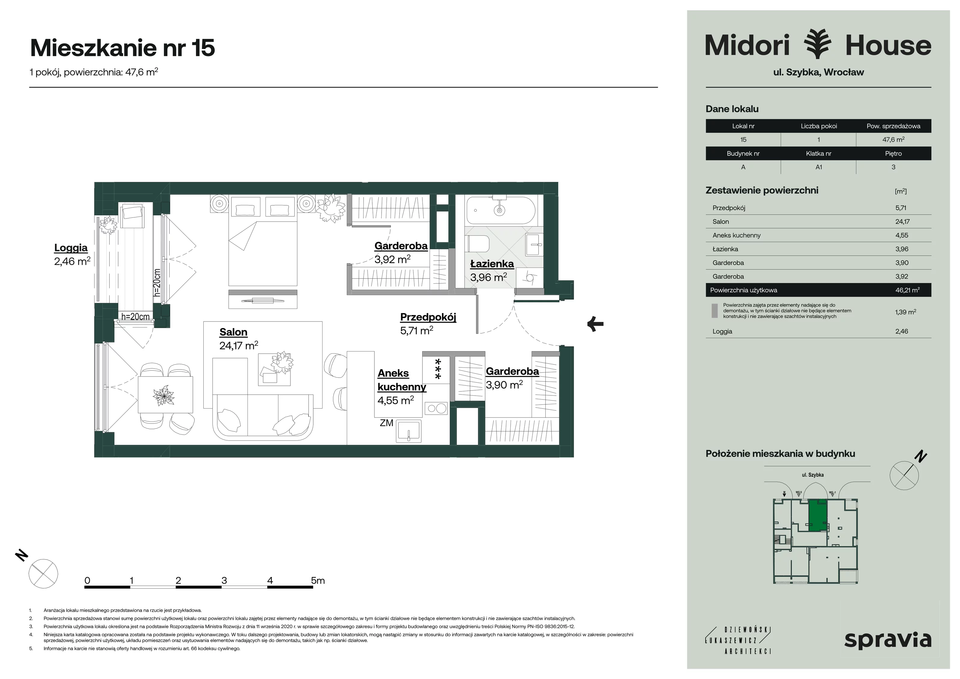 Mieszkanie 47,60 m², piętro 3, oferta nr 15, Midori House, Wrocław, Przedmieście Oławskie, ul. Szybka 9
