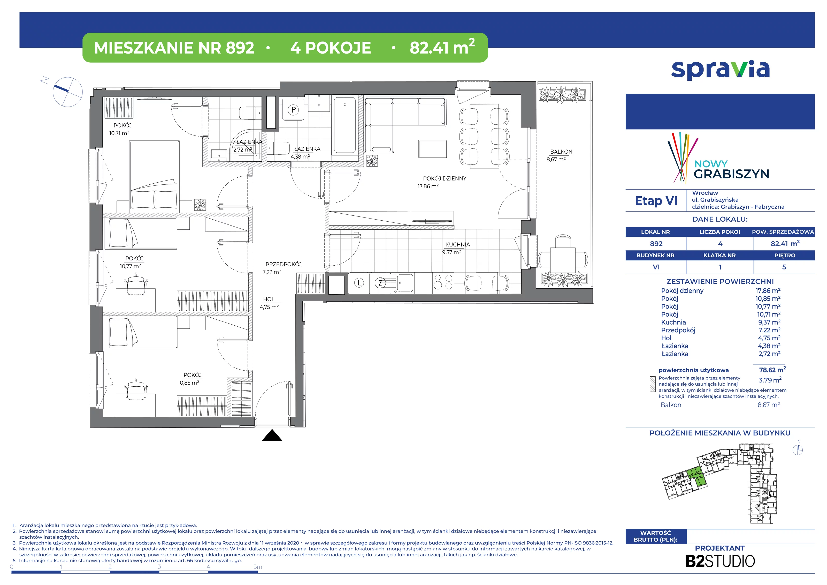 Mieszkanie 82,41 m², piętro 5, oferta nr 892, Nowy Grabiszyn 6, Wrocław, Grabiszyn-Grabiszynek, Fabryczna, ul. Miedziana