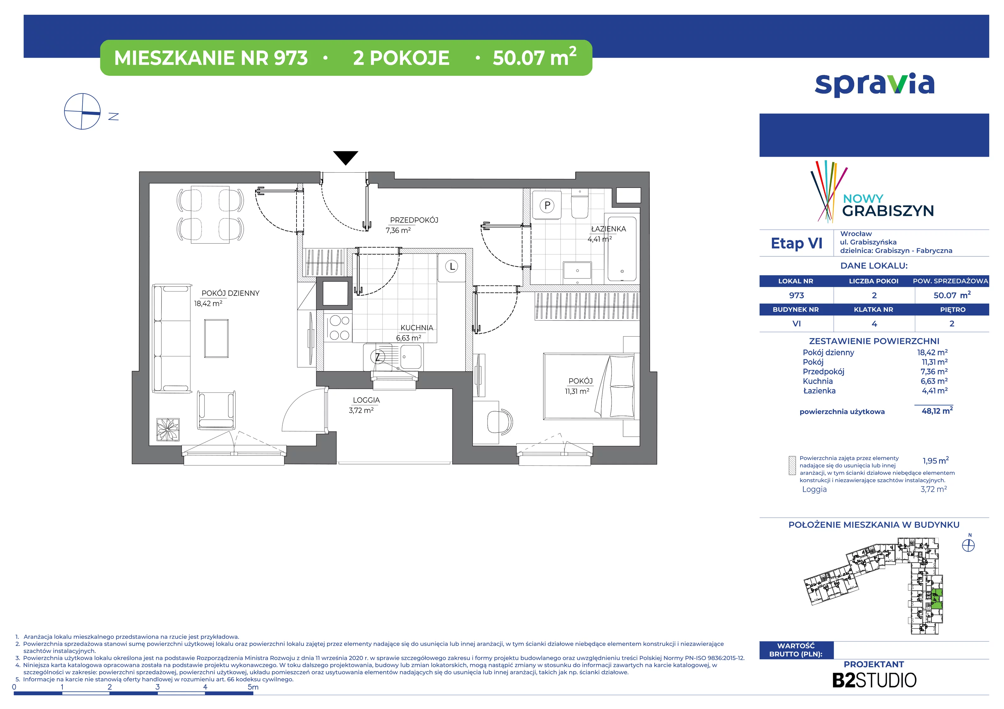 Mieszkanie 50,07 m², piętro 2, oferta nr 973, Nowy Grabiszyn 6, Wrocław, Grabiszyn-Grabiszynek, Fabryczna, ul. Miedziana