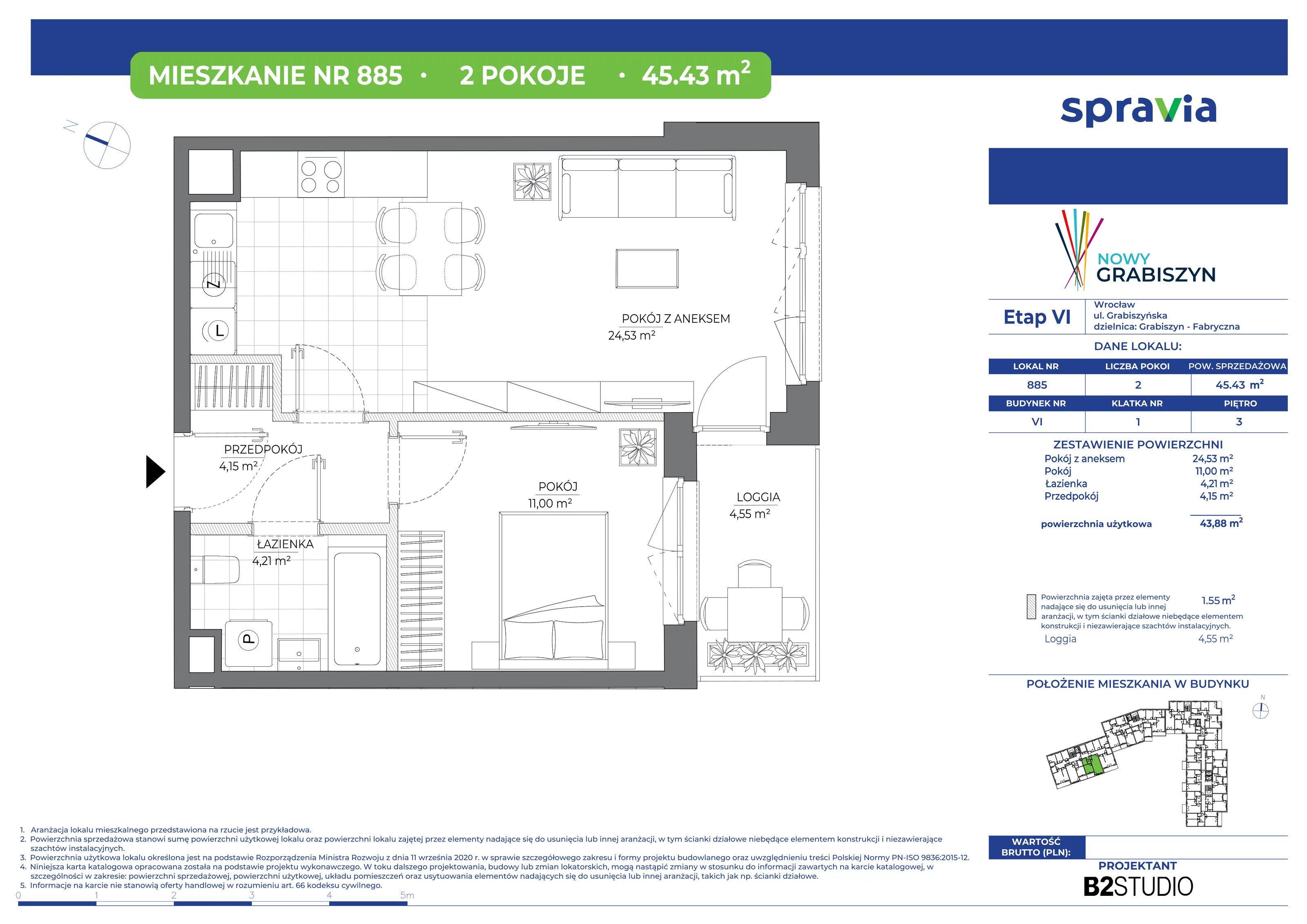 Mieszkanie 45,43 m², piętro 3, oferta nr 885, Nowy Grabiszyn 6, Wrocław, Grabiszyn-Grabiszynek, Fabryczna, ul. Miedziana