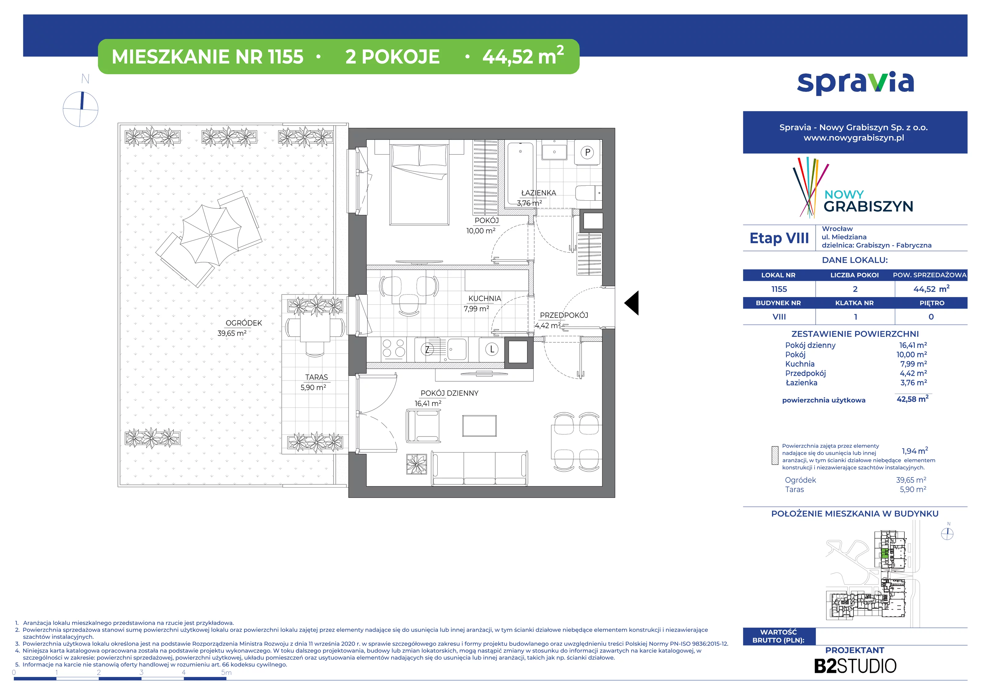 Mieszkanie 44,52 m², parter, oferta nr 1155, Nowy Grabiszyn 8, Wrocław, Grabiszyn-Grabiszynek, Fabryczna, ul. Miedziana