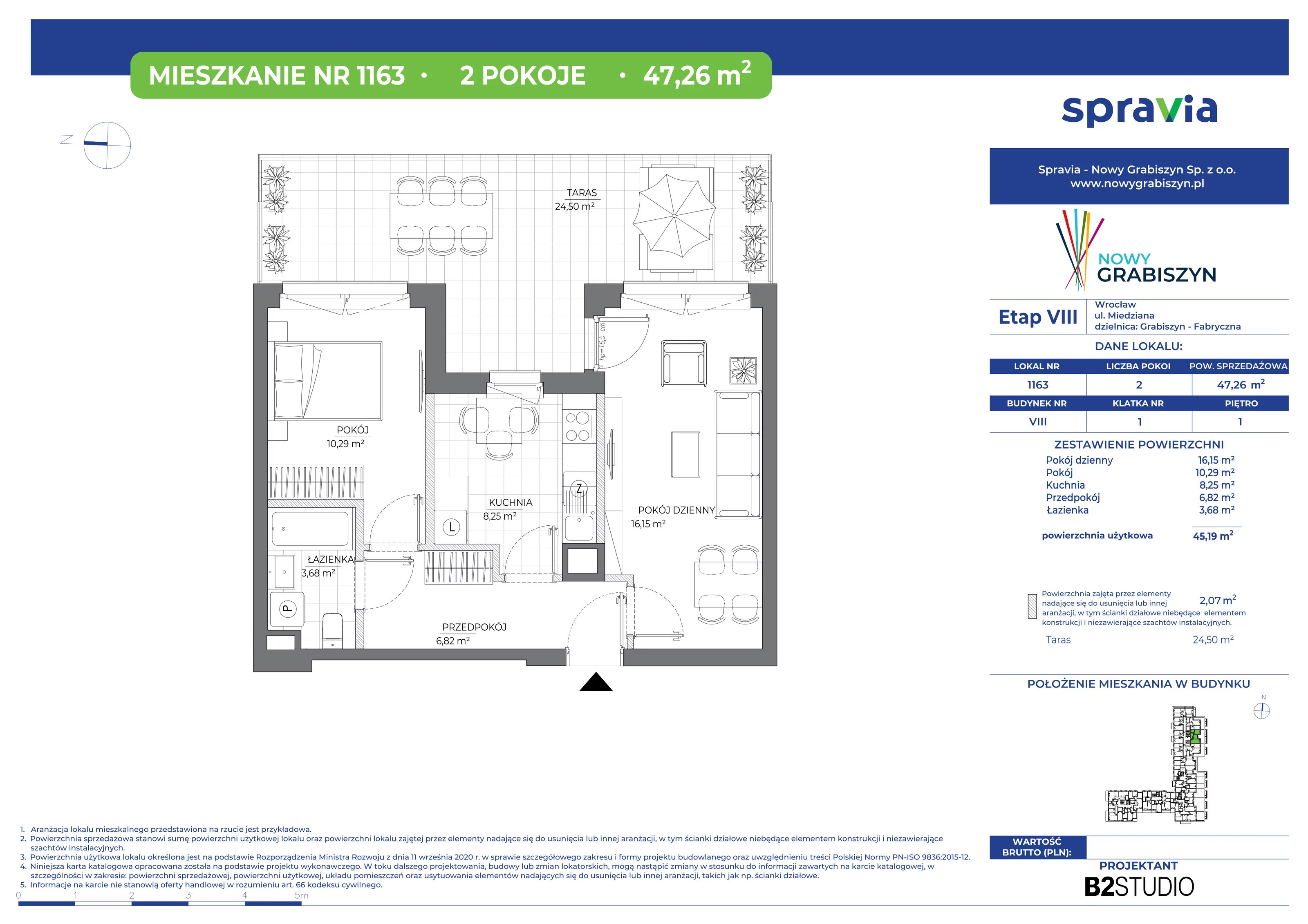 2 pokoje, mieszkanie 47,26 m², piętro 1, oferta nr 1163, Nowy Grabiszyn 8, Wrocław, Grabiszyn-Grabiszynek, Fabryczna, ul. Miedziana