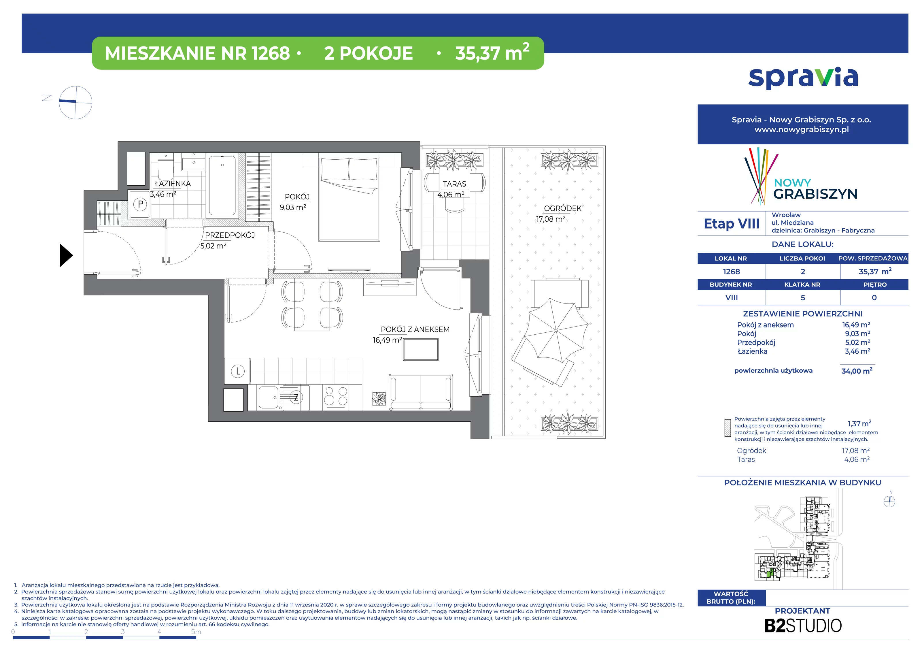 Mieszkanie 35,37 m², parter, oferta nr 1268, Nowy Grabiszyn 8, Wrocław, Grabiszyn-Grabiszynek, Fabryczna, ul. Miedziana