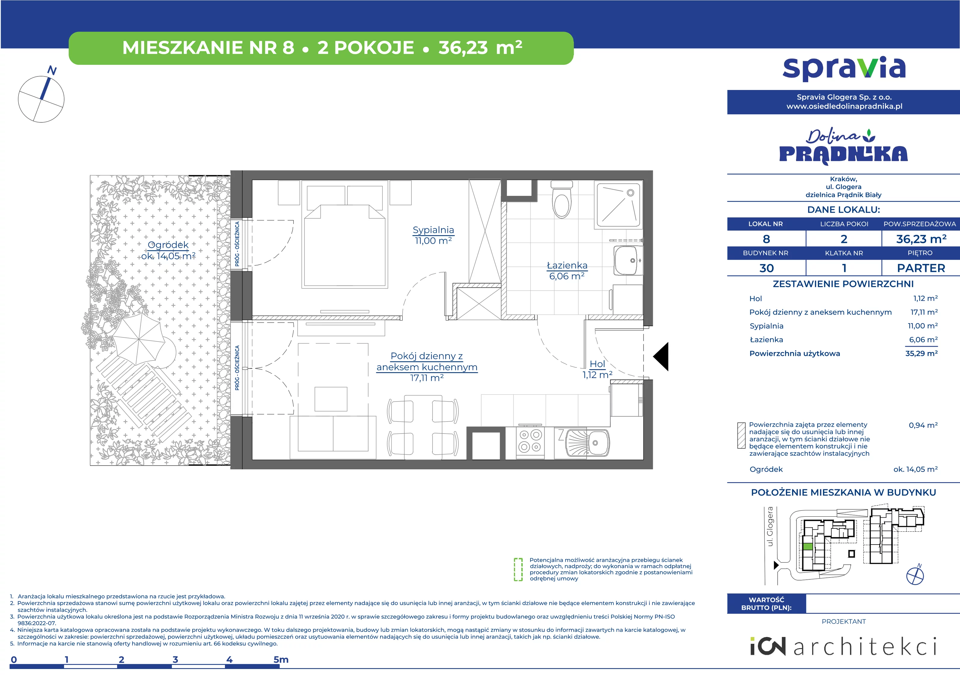 Mieszkanie 36,23 m², parter, oferta nr 30-08, Osiedle Dolina Prądnika, Kraków, Prądnik Biały, ul. Glogera 30 i 30 A