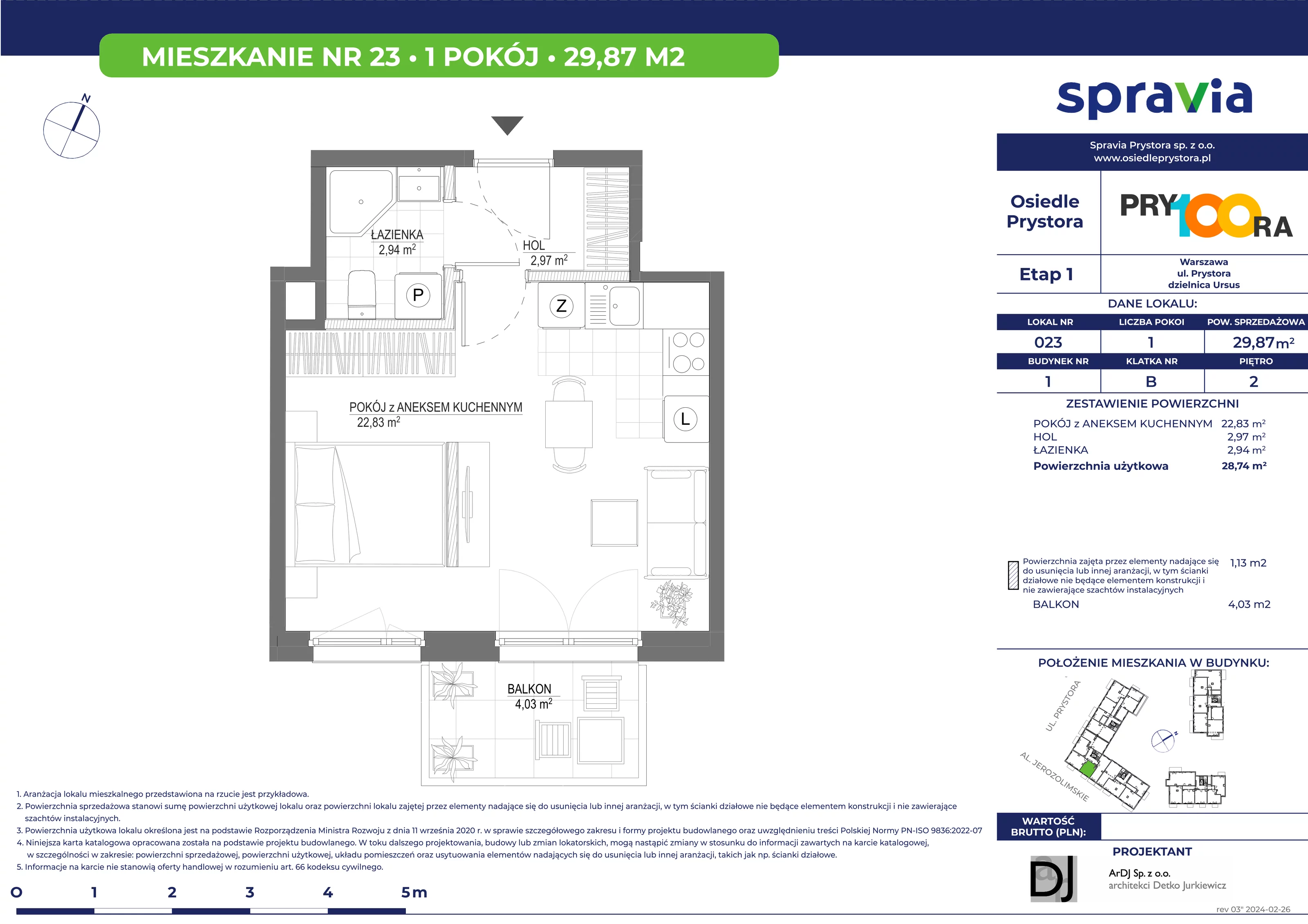 Mieszkanie 29,87 m², piętro 2, oferta nr 23, Osiedle Prystora, Warszawa, Ursus, Skorosze, ul. Prystora