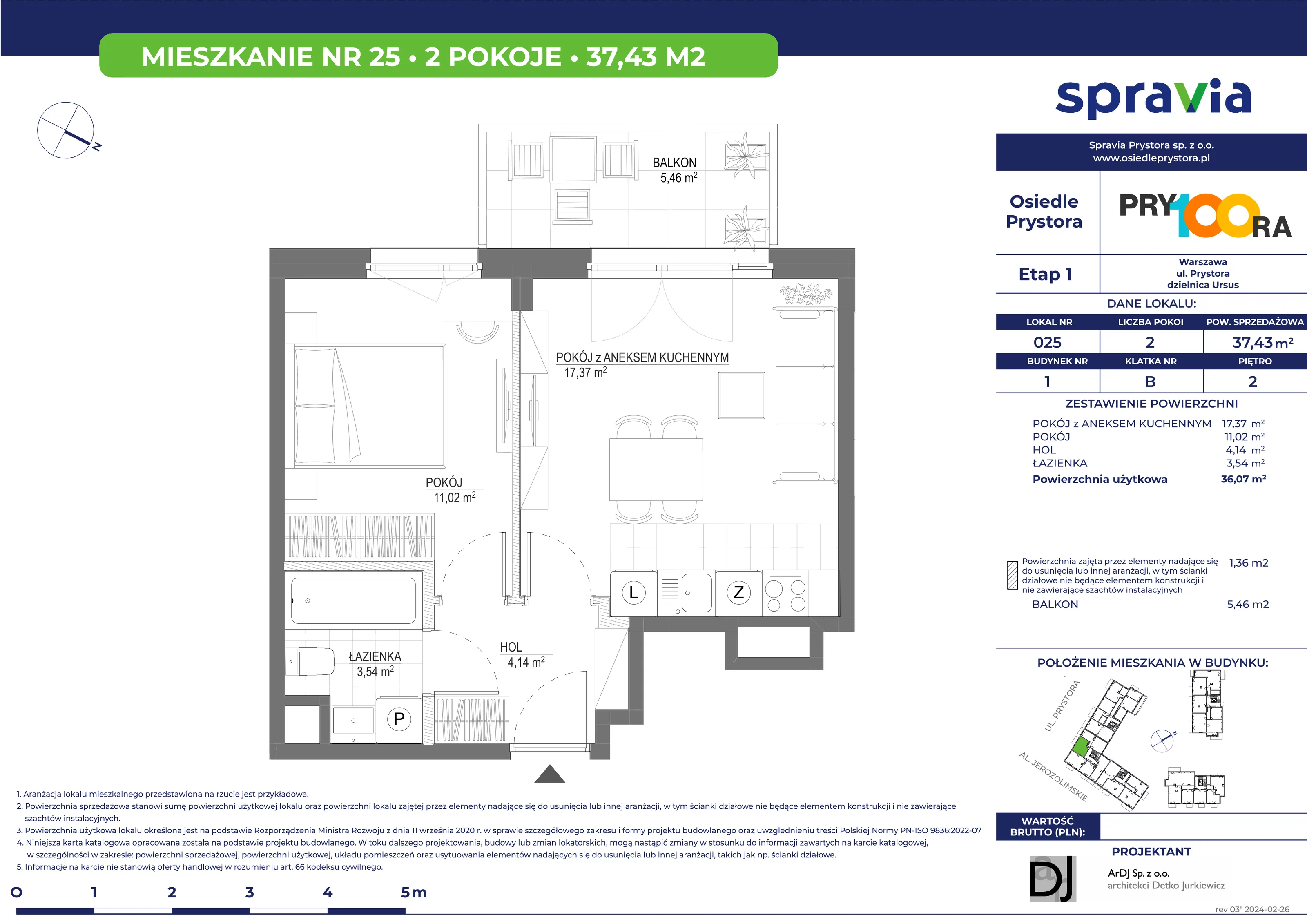 Mieszkanie 37,43 m², piętro 2, oferta nr 25, Osiedle Prystora, Warszawa, Ursus, Skorosze, ul. Prystora