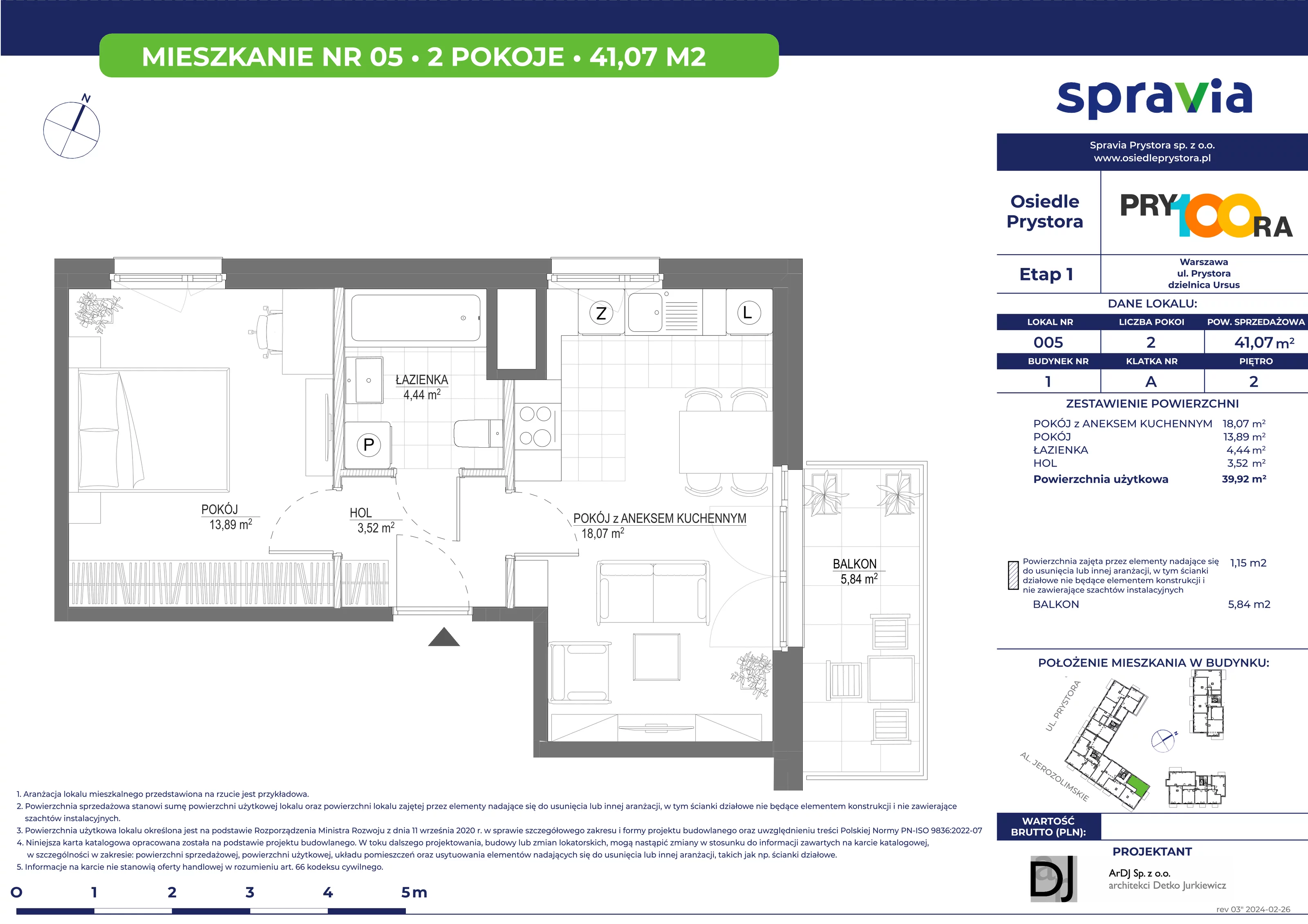 Mieszkanie 41,07 m², piętro 2, oferta nr 5, Osiedle Prystora, Warszawa, Ursus, Skorosze, ul. Prystora