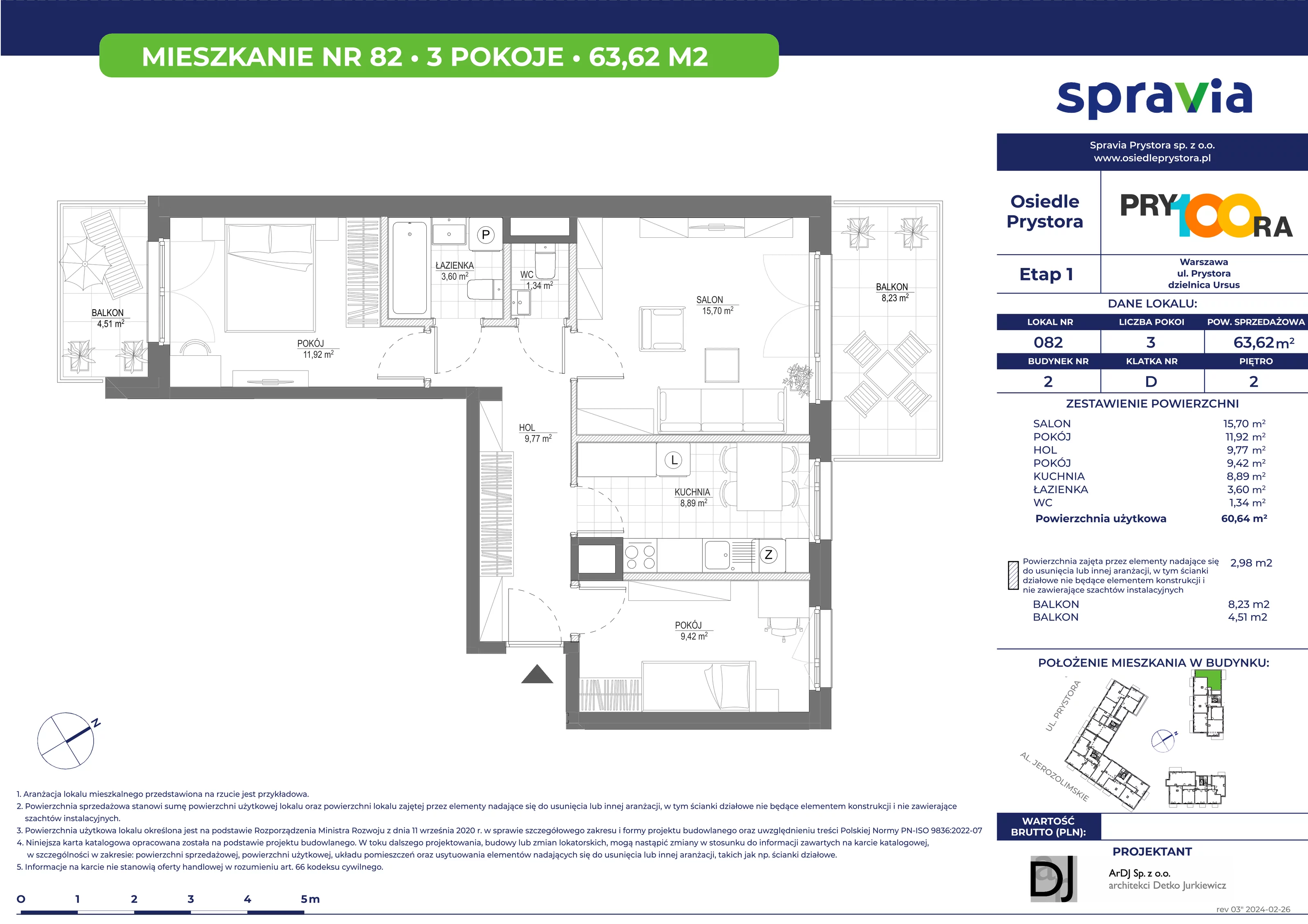 Mieszkanie 63,62 m², piętro 2, oferta nr 82, Osiedle Prystora, Warszawa, Ursus, Skorosze, ul. Prystora