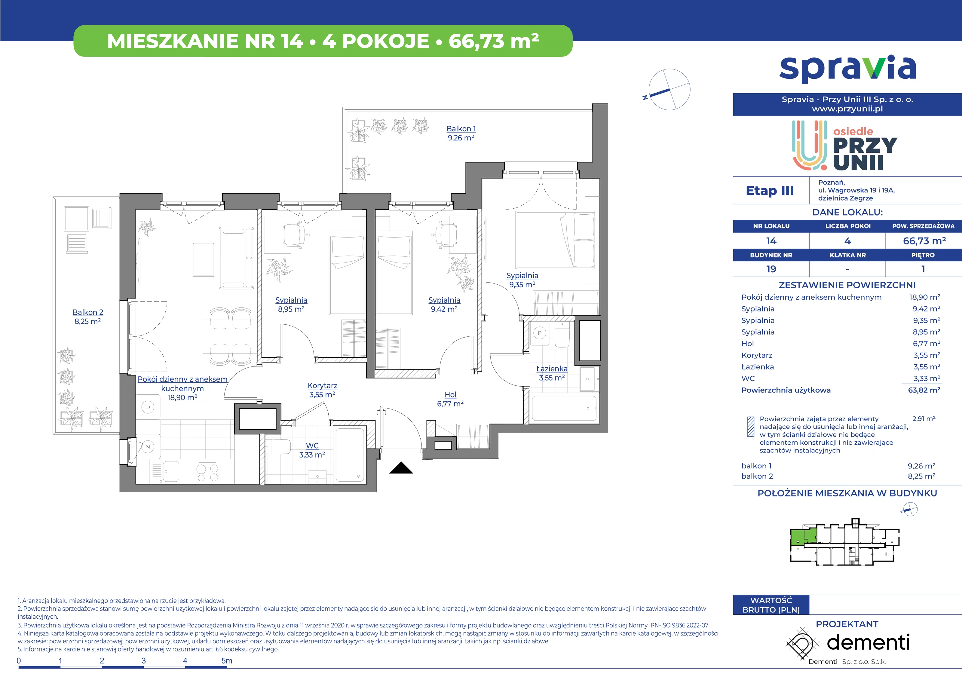 Mieszkanie 66,73 m², piętro 1, oferta nr 19-14, Przy Unii, Poznań, Żegrze, ul. Wagrowska 19 i 19A