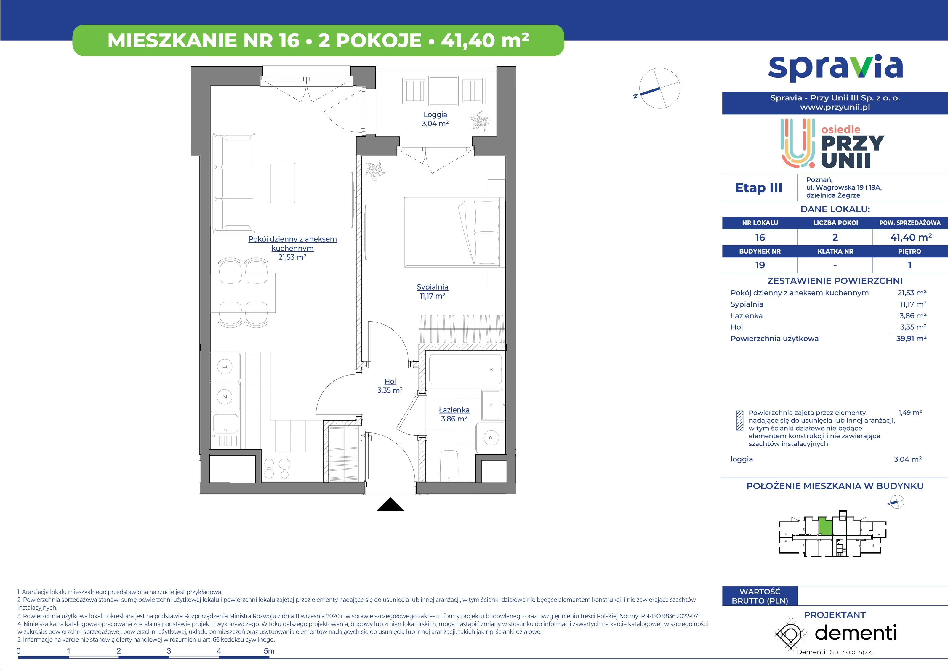 Mieszkanie 41,40 m², piętro 1, oferta nr 19-16, Przy Unii, Poznań, Żegrze, ul. Wagrowska 19 i 19A