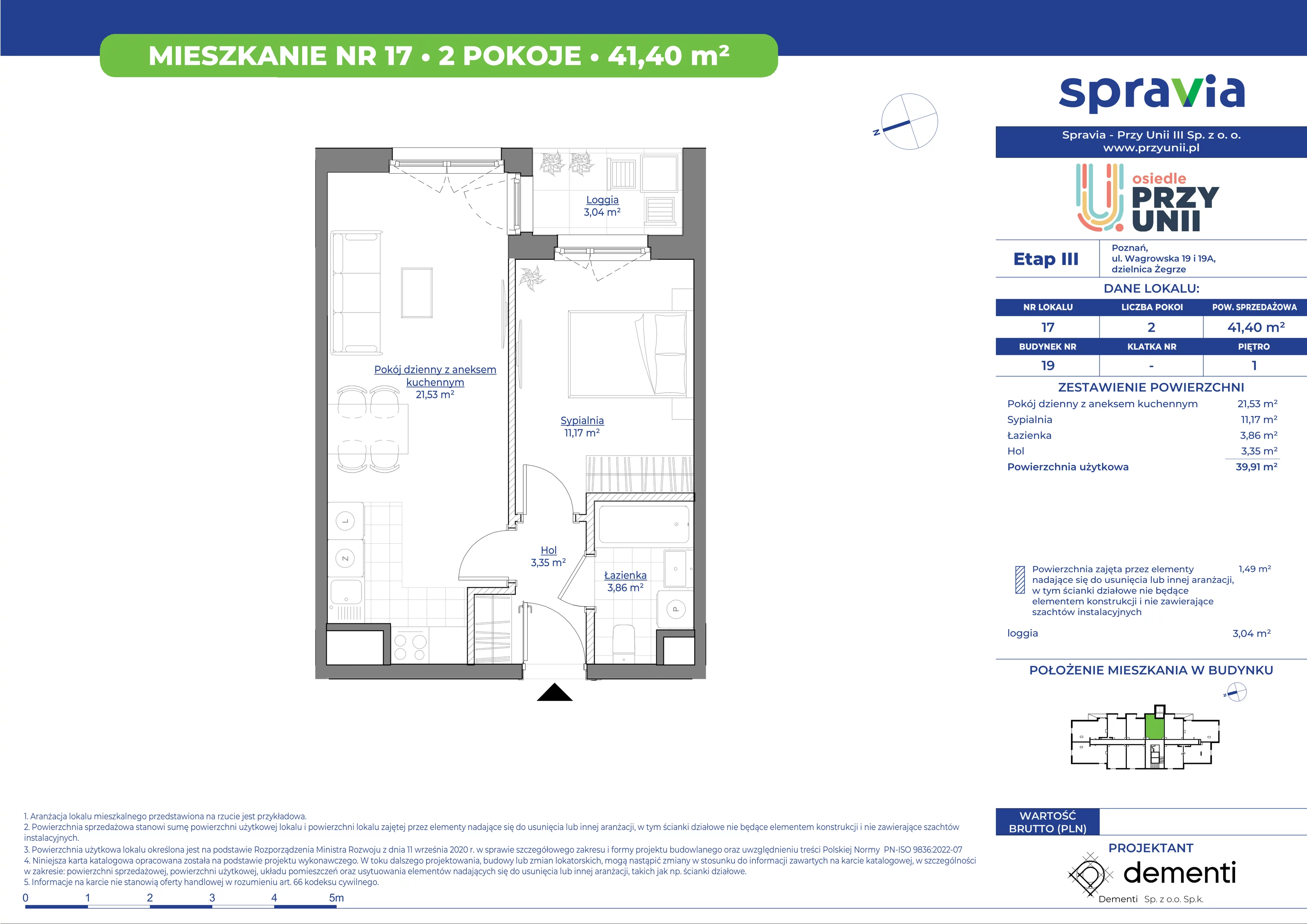 Mieszkanie 41,40 m², piętro 1, oferta nr 19-17, Przy Unii, Poznań, Żegrze, ul. Wagrowska 19 i 19A