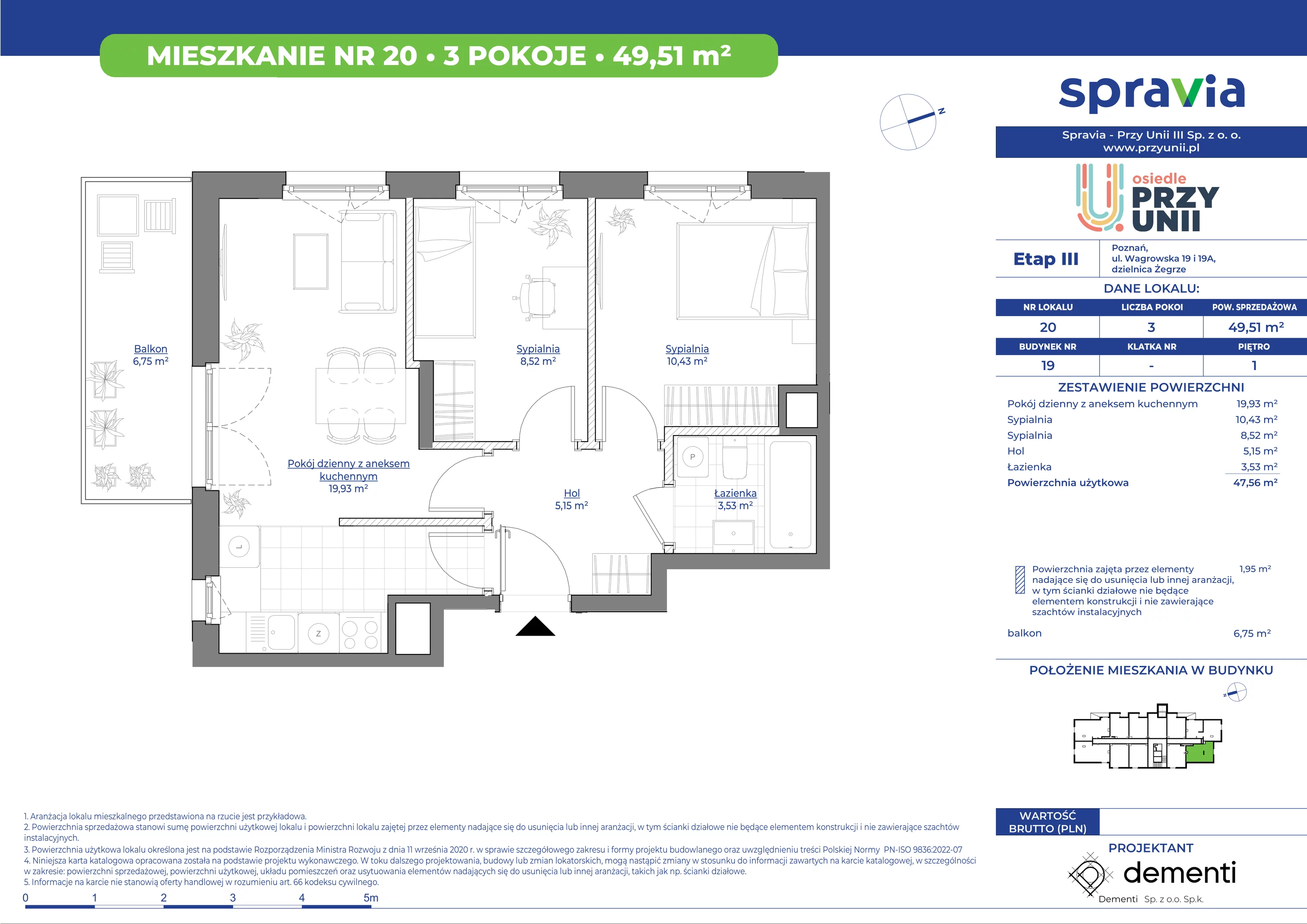 Mieszkanie 49,51 m², piętro 1, oferta nr 19-20, Przy Unii, Poznań, Żegrze, ul. Wagrowska 19 i 19A