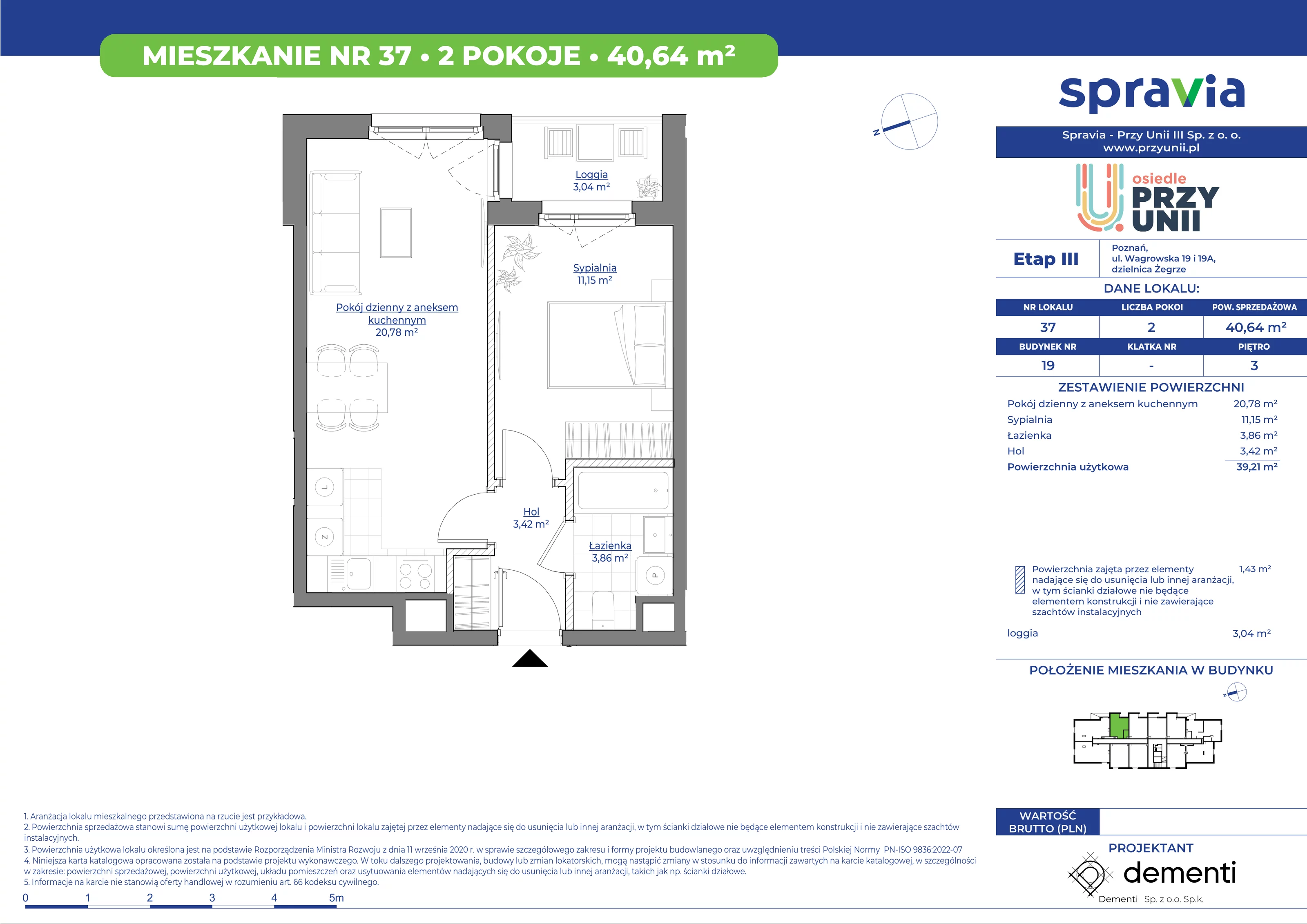 Mieszkanie 40,64 m², piętro 3, oferta nr 19-37, Przy Unii, Poznań, Żegrze, ul. Wagrowska 19 i 19A