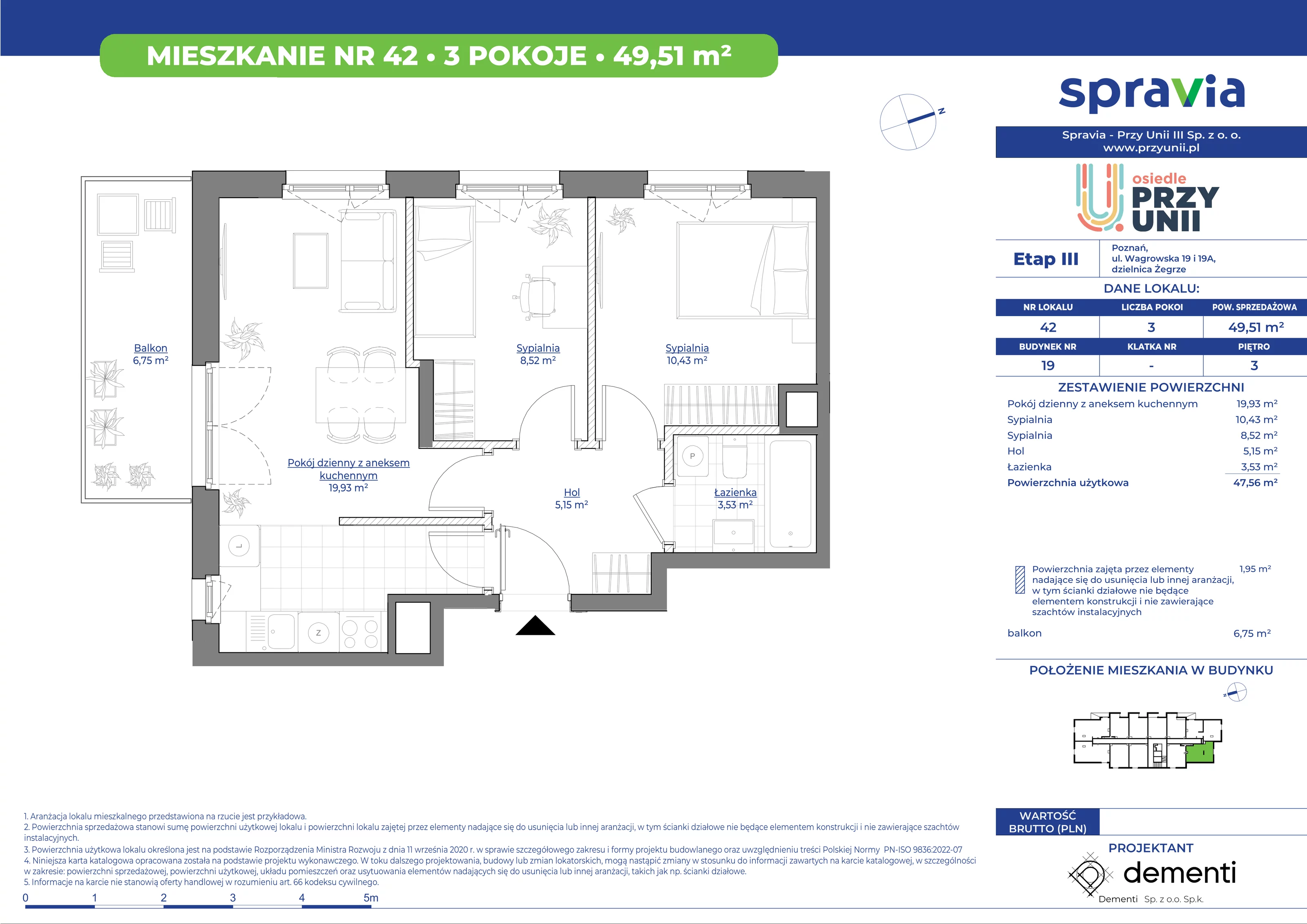 Mieszkanie 49,51 m², piętro 3, oferta nr 19-42, Przy Unii, Poznań, Żegrze, ul. Wagrowska 19 i 19A