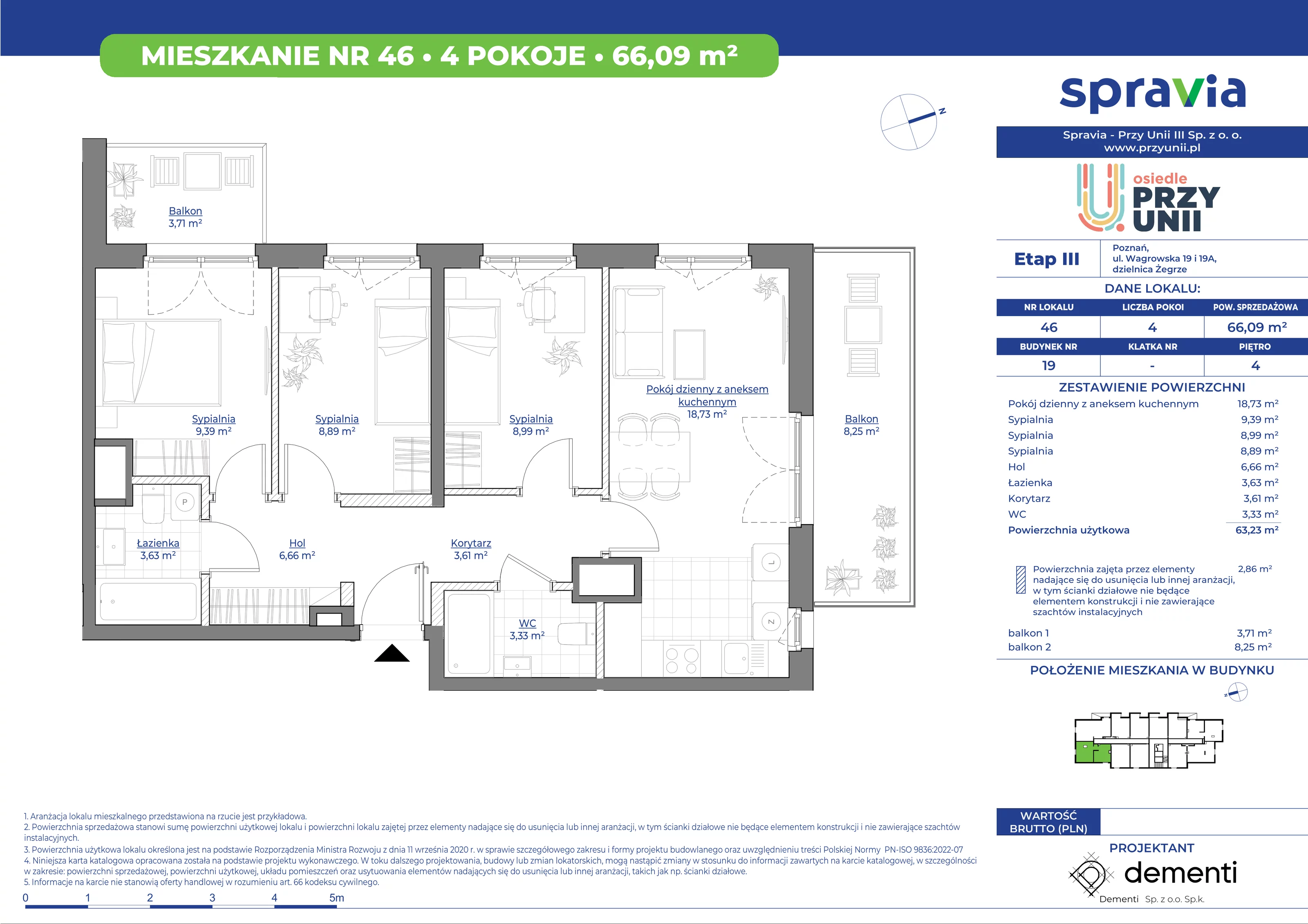 Mieszkanie 66,09 m², piętro 4, oferta nr 19-46, Przy Unii, Poznań, Żegrze, ul. Wagrowska 19 i 19A