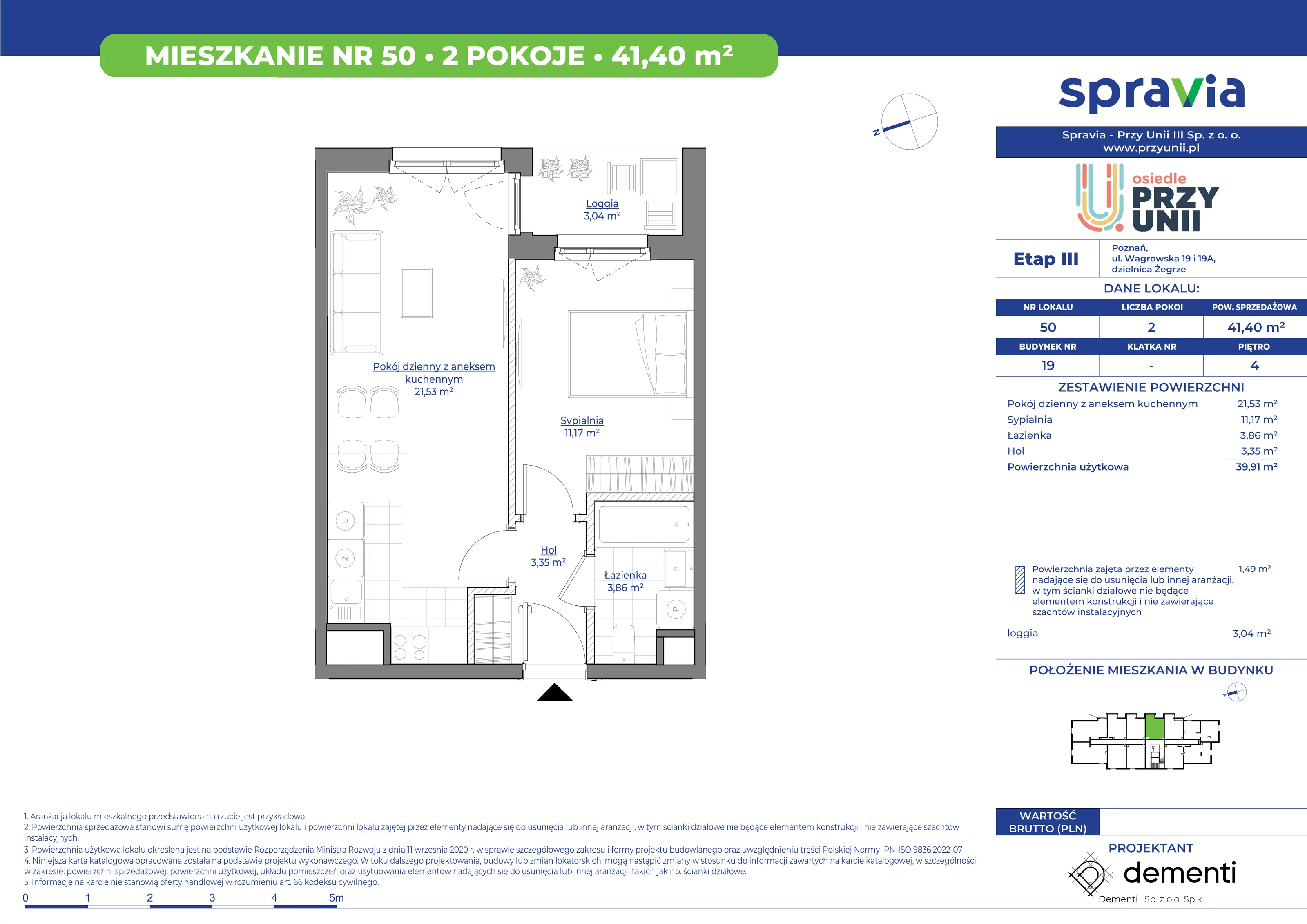 Mieszkanie 41,40 m², piętro 4, oferta nr 19-50, Przy Unii, Poznań, Żegrze, ul. Wagrowska 19 i 19A