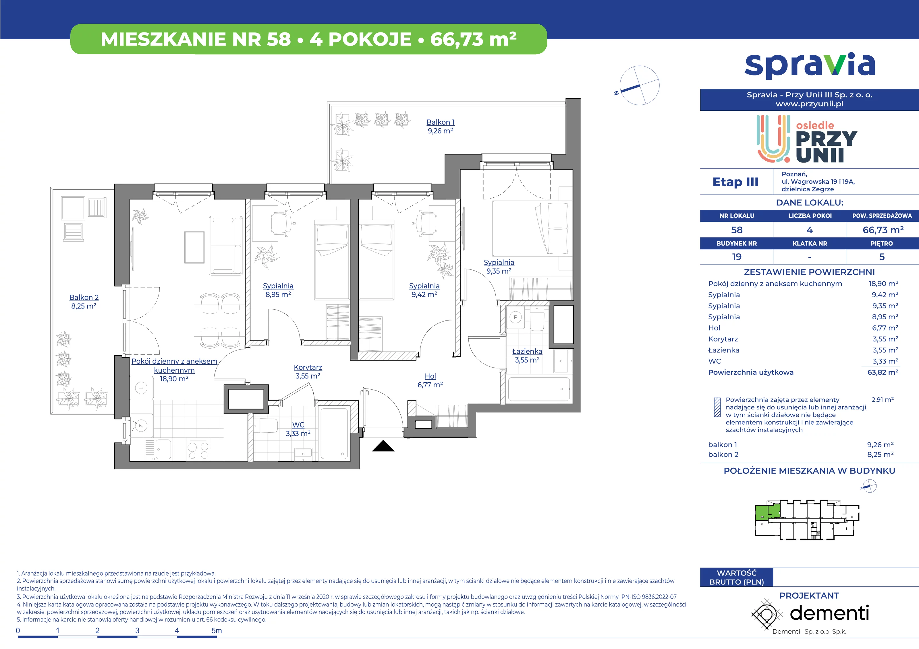 Mieszkanie 66,73 m², piętro 5, oferta nr 19-58, Przy Unii, Poznań, Żegrze, ul. Wagrowska 19 i 19A