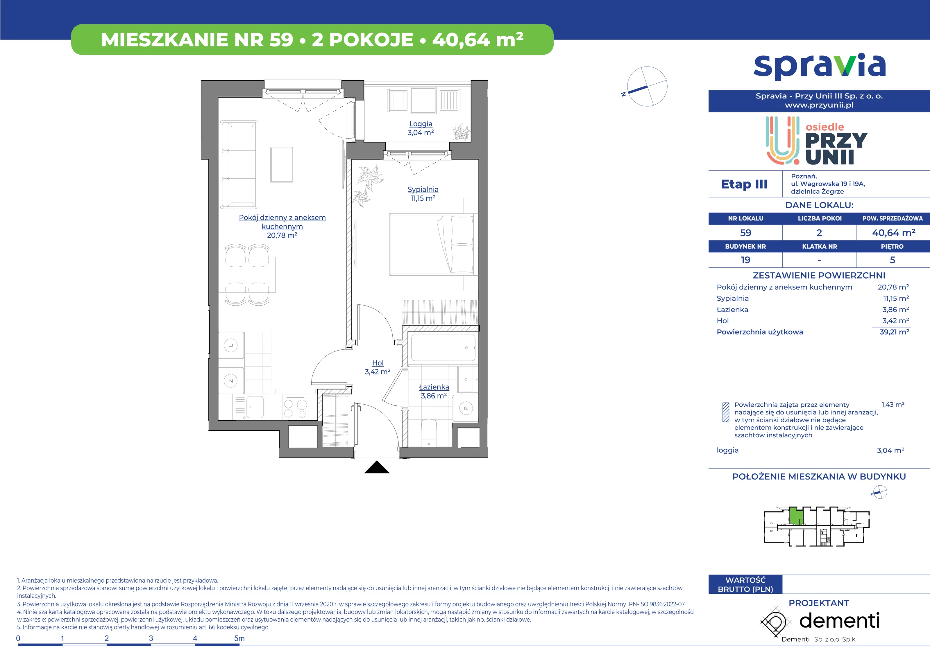 Mieszkanie 40,64 m², piętro 5, oferta nr 19-59, Przy Unii, Poznań, Żegrze, ul. Wagrowska 19 i 19A