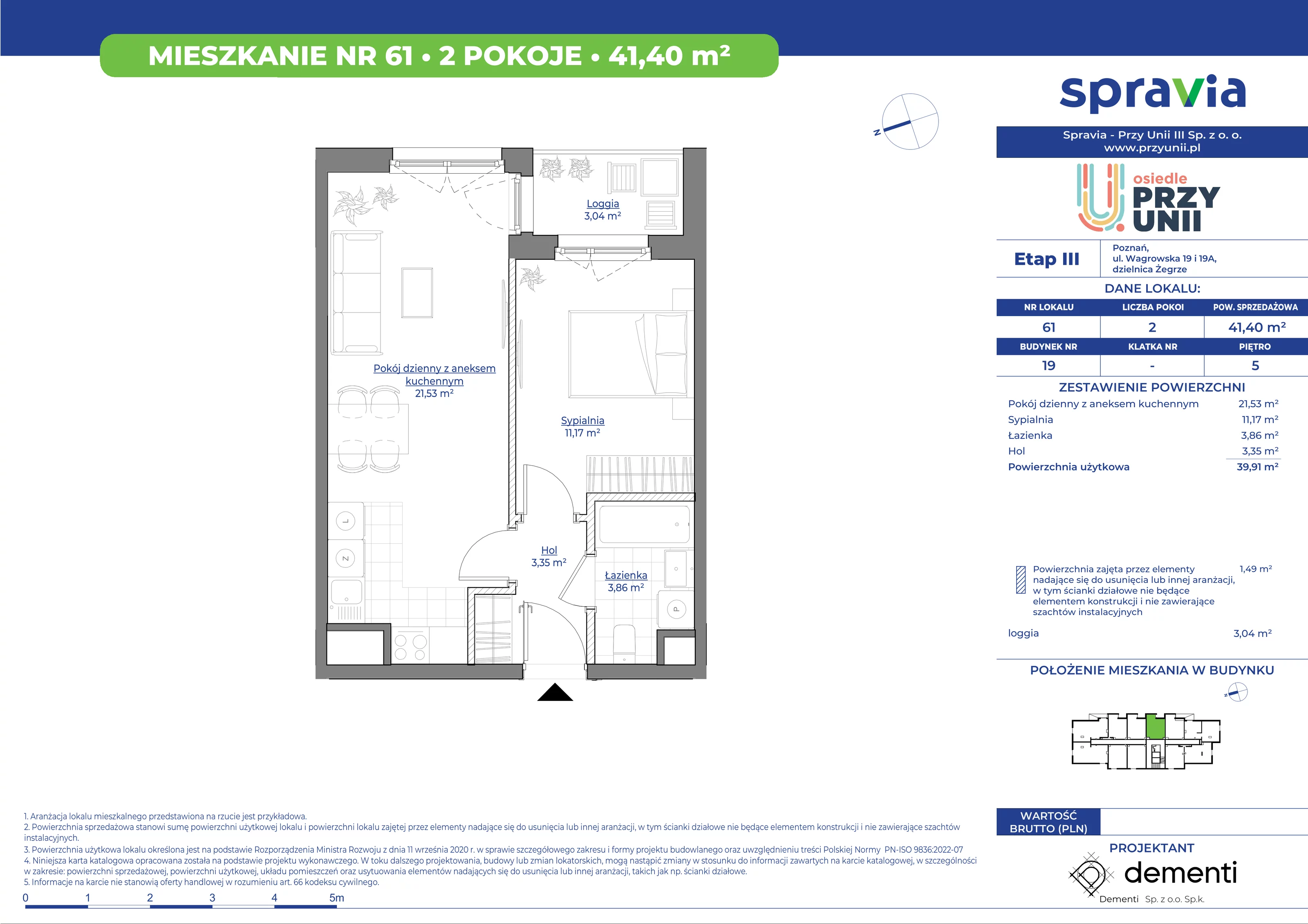 Mieszkanie 41,40 m², piętro 5, oferta nr 19-61, Przy Unii, Poznań, Żegrze, ul. Wagrowska 19 i 19A