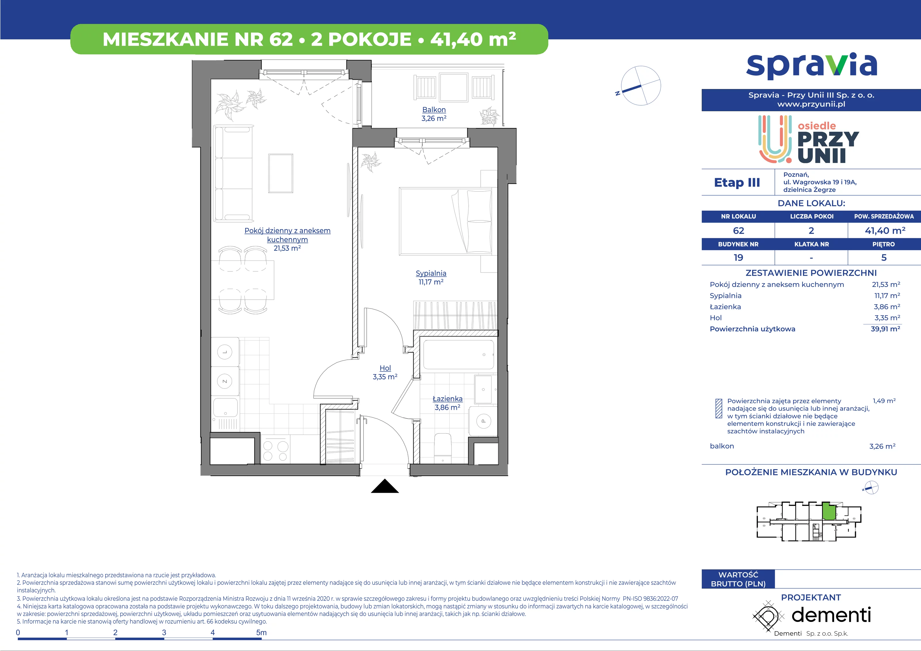 Mieszkanie 41,40 m², piętro 5, oferta nr 19-62, Przy Unii, Poznań, Żegrze, ul. Wagrowska 19 i 19A