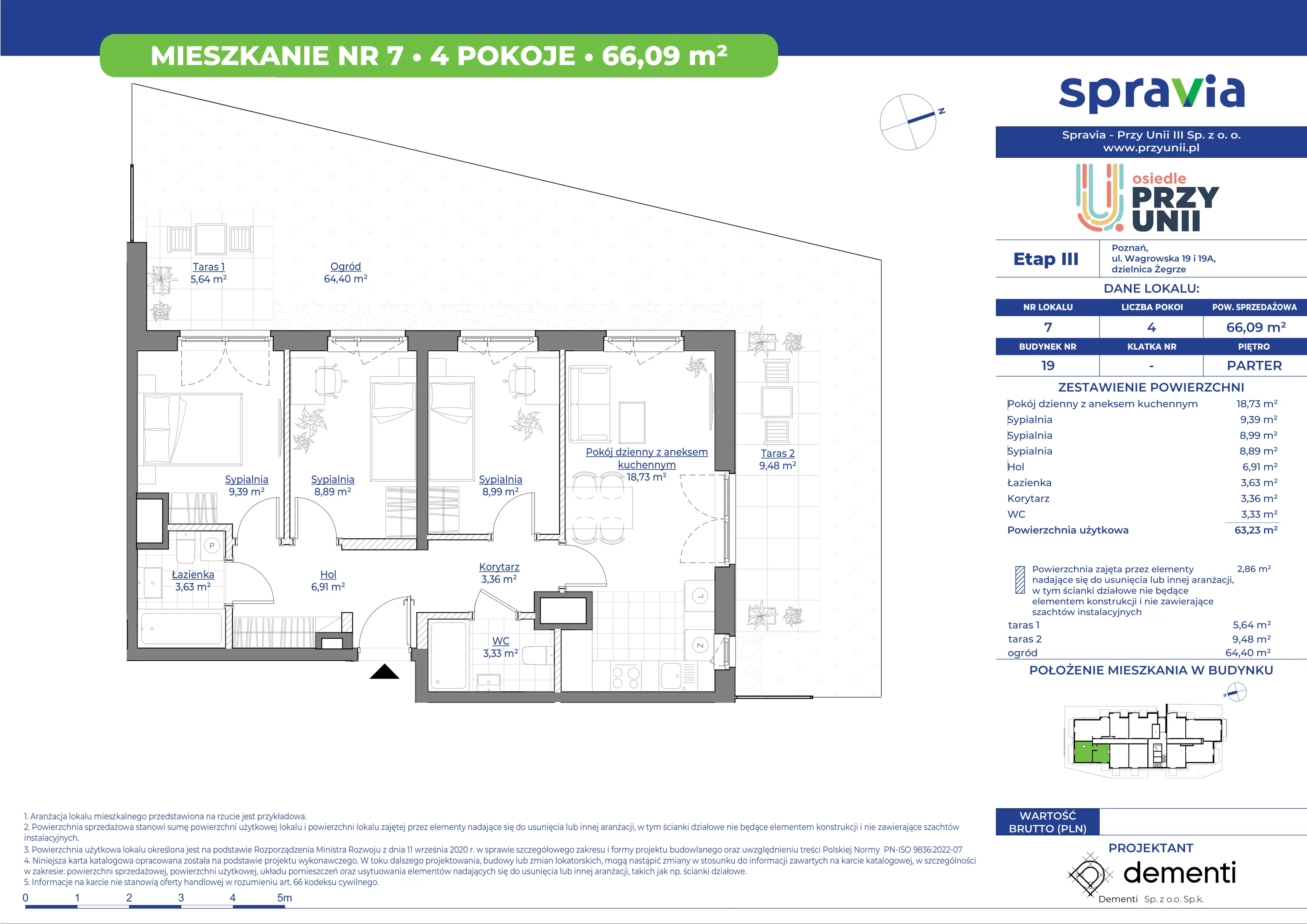 Mieszkanie 66,09 m², parter, oferta nr 19-7, Przy Unii, Poznań, Żegrze, ul. Wagrowska 19 i 19A