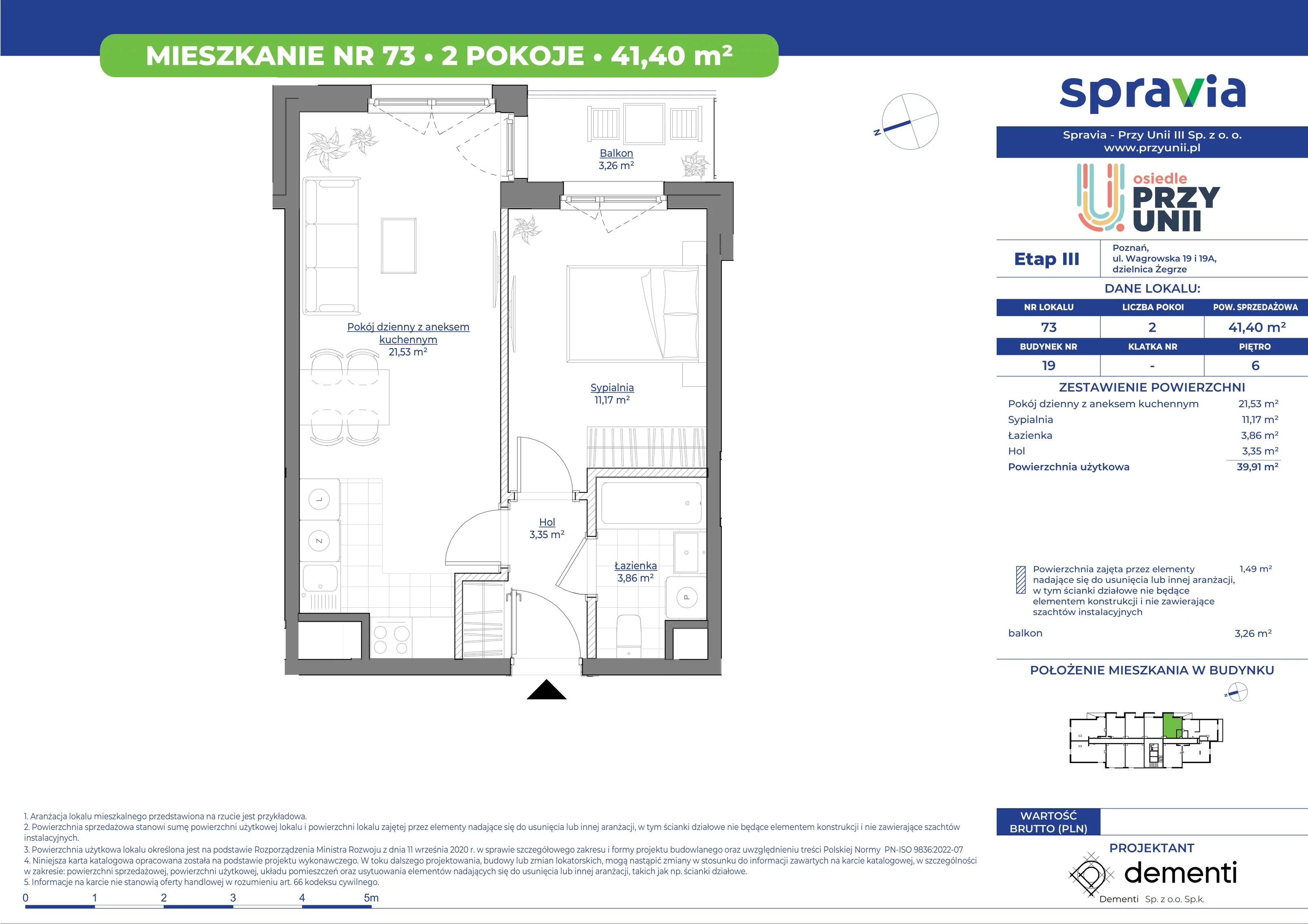 Mieszkanie 41,40 m², piętro 6, oferta nr 19-73, Przy Unii, Poznań, Żegrze, ul. Wagrowska 19 i 19A