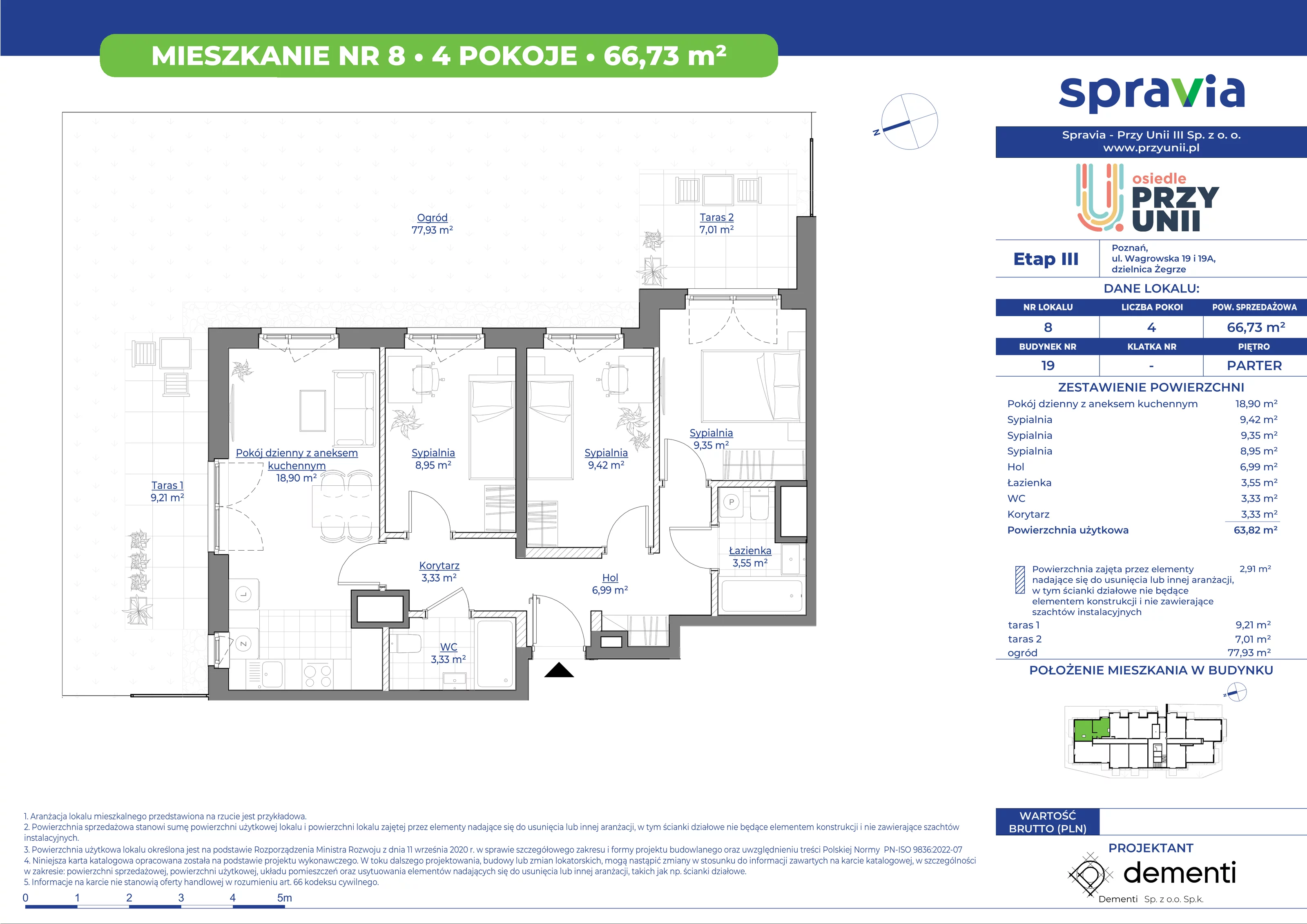 Mieszkanie 66,73 m², parter, oferta nr 19-8, Przy Unii, Poznań, Żegrze, ul. Wagrowska 19 i 19A