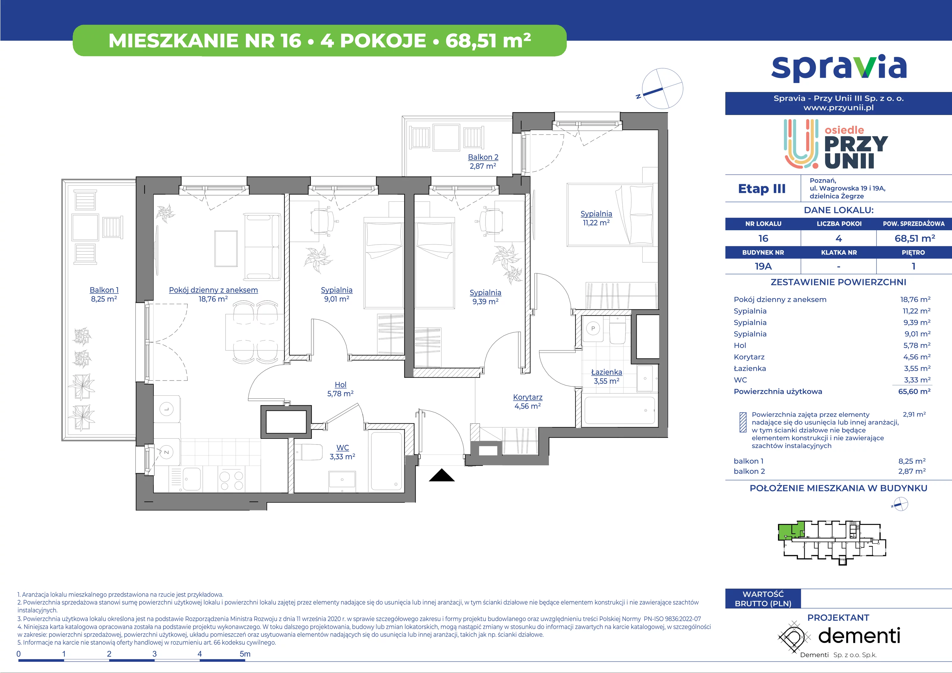 Mieszkanie 68,51 m², piętro 1, oferta nr 19A-16, Przy Unii, Poznań, Żegrze, ul. Wagrowska 19 i 19A