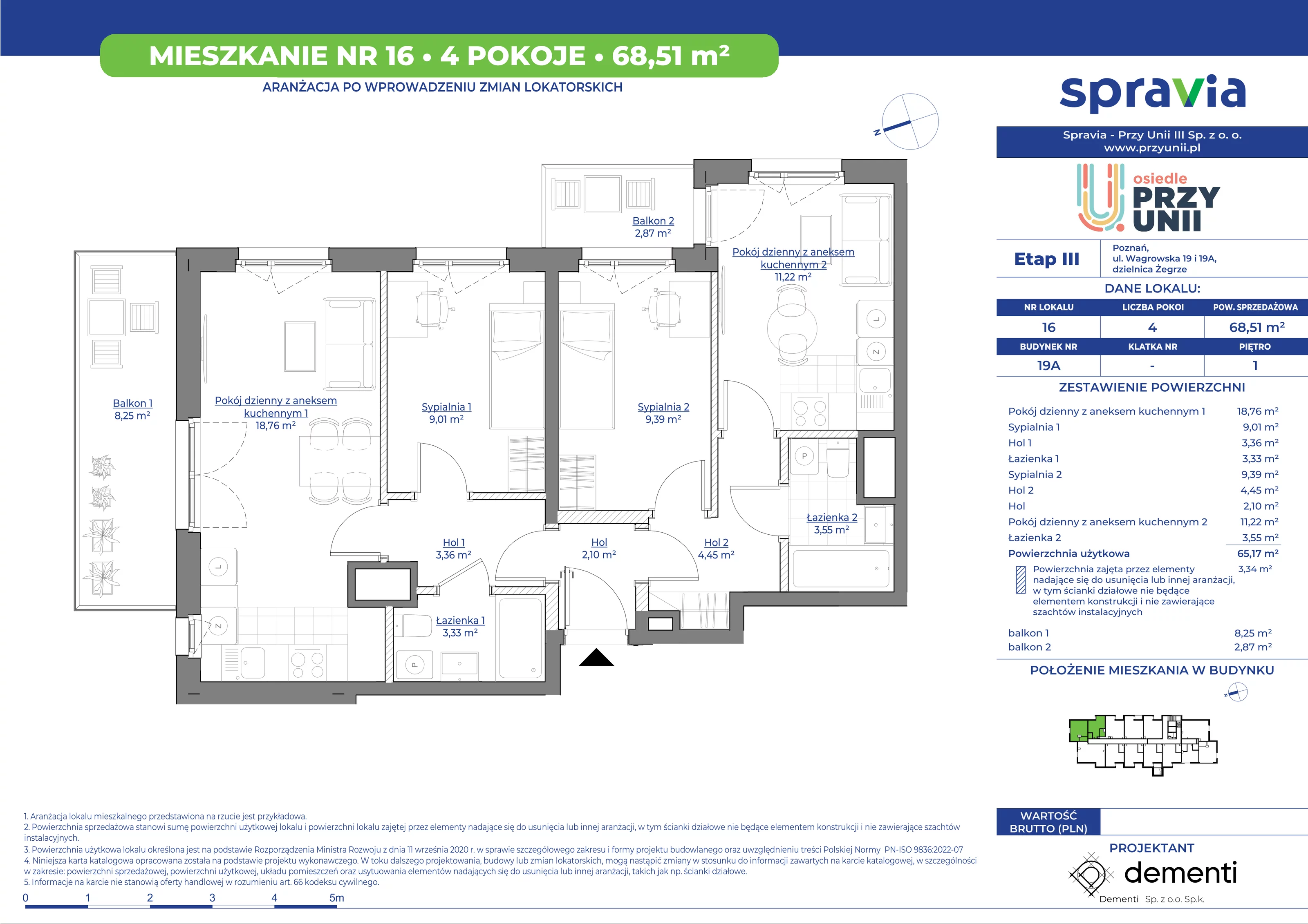 Mieszkanie 68,51 m², piętro 1, oferta nr 19A-16, Przy Unii, Poznań, Żegrze, ul. Wagrowska 19 i 19A