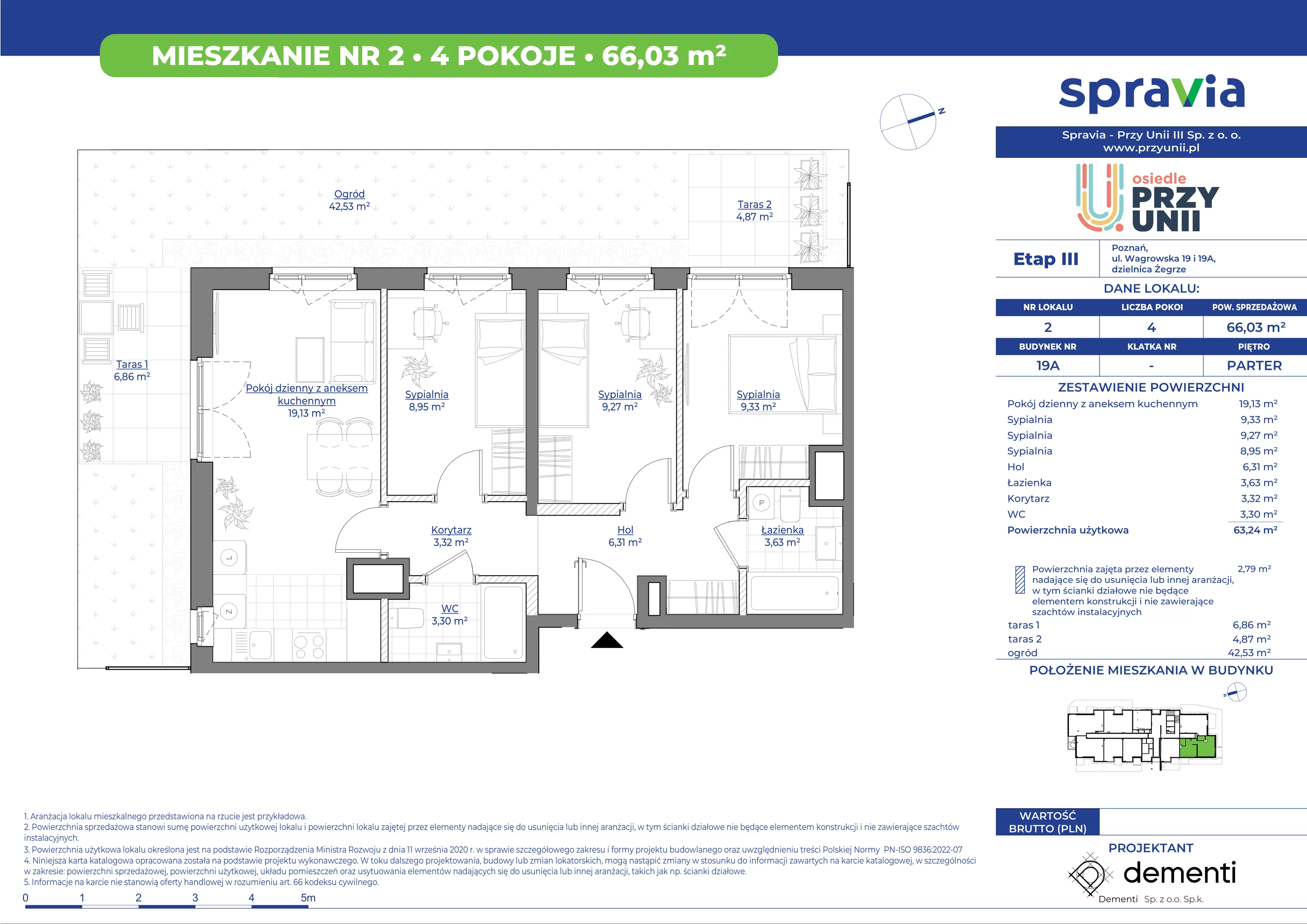 Mieszkanie 66,03 m², parter, oferta nr 19A-2, Przy Unii, Poznań, Żegrze, ul. Wagrowska 19 i 19A