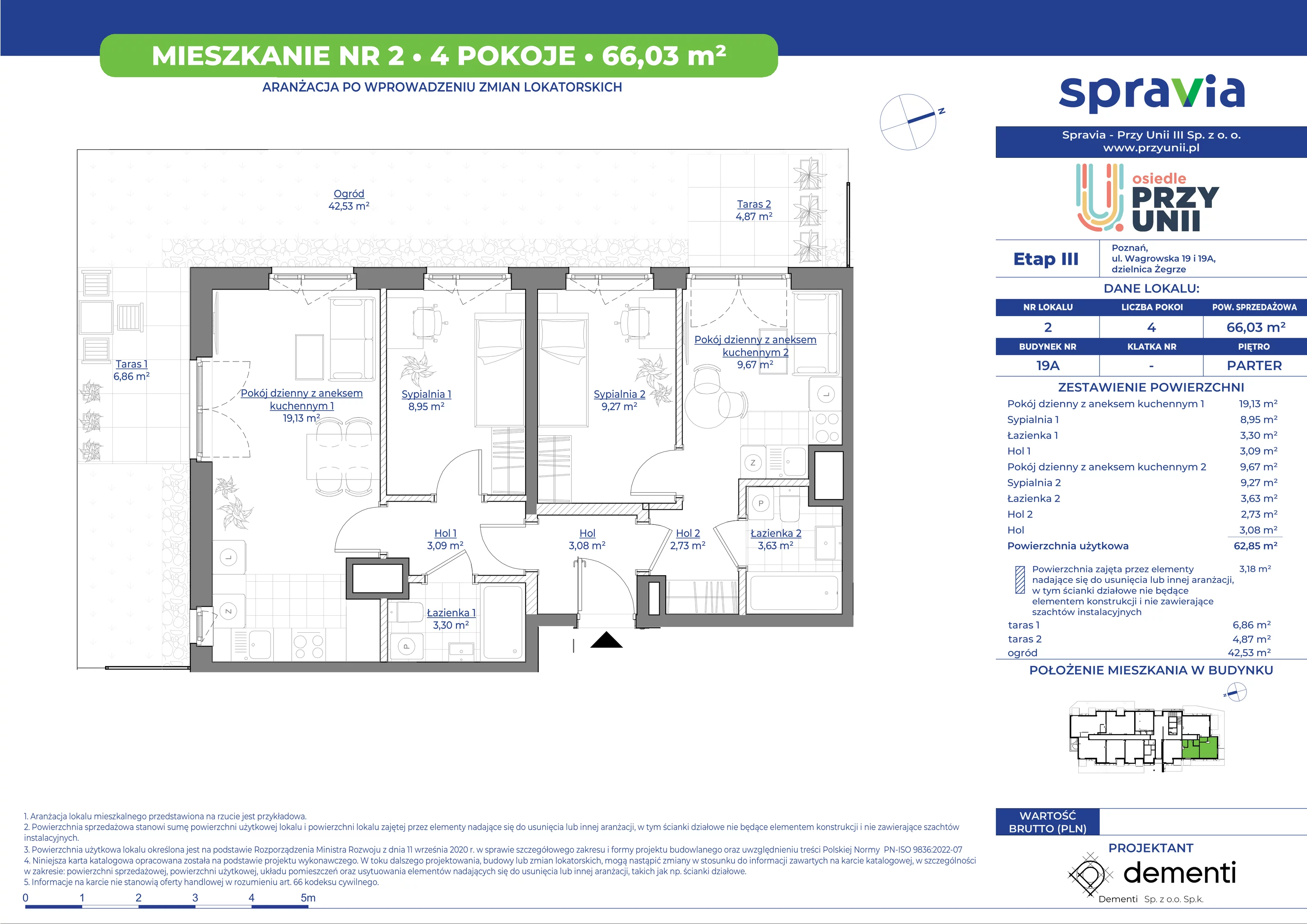 Mieszkanie 66,03 m², parter, oferta nr 19A-2, Przy Unii, Poznań, Żegrze, ul. Wagrowska 19 i 19A