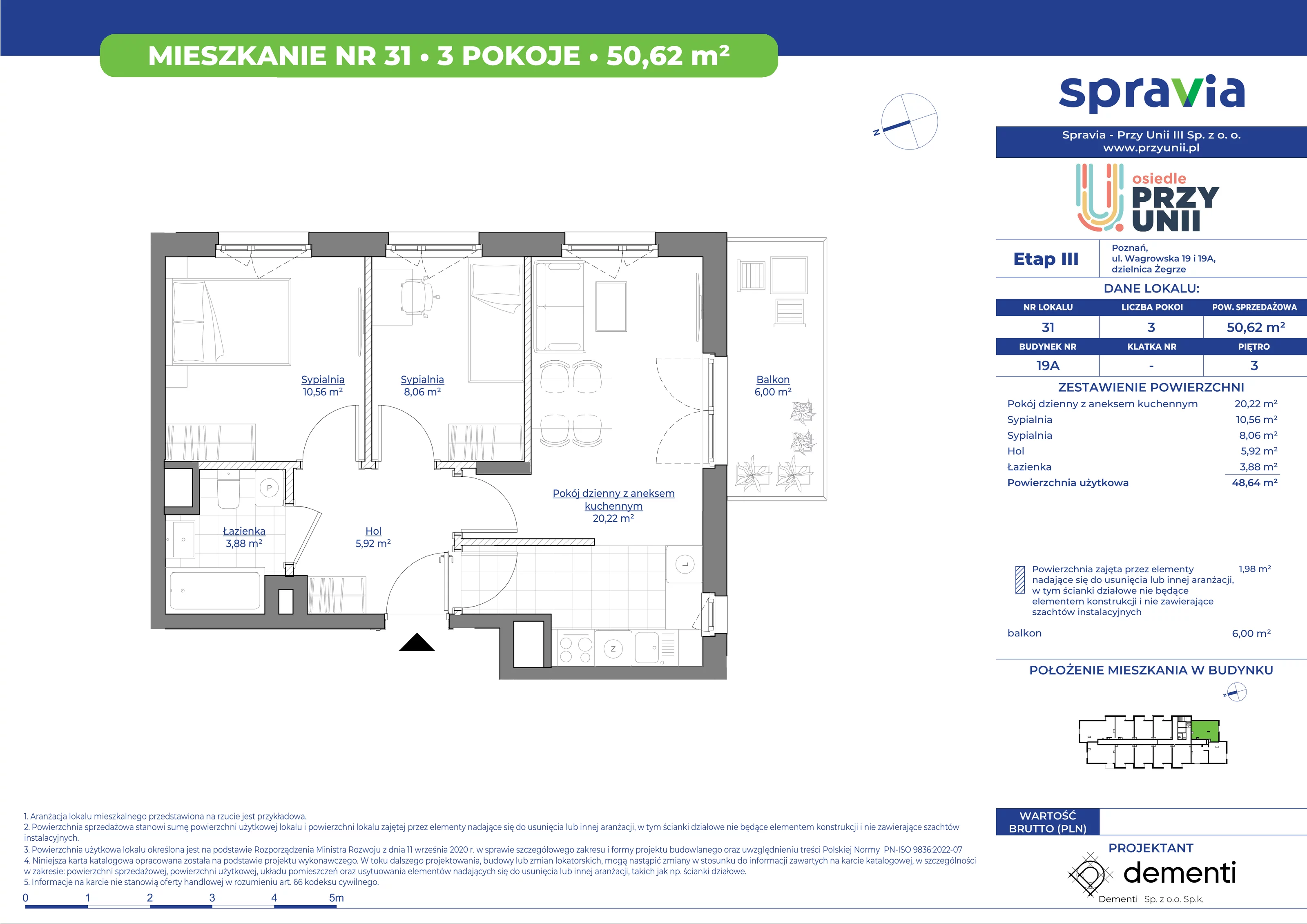 Mieszkanie 50,62 m², piętro 3, oferta nr 19A-31, Przy Unii, Poznań, Żegrze, ul. Wagrowska 19 i 19A