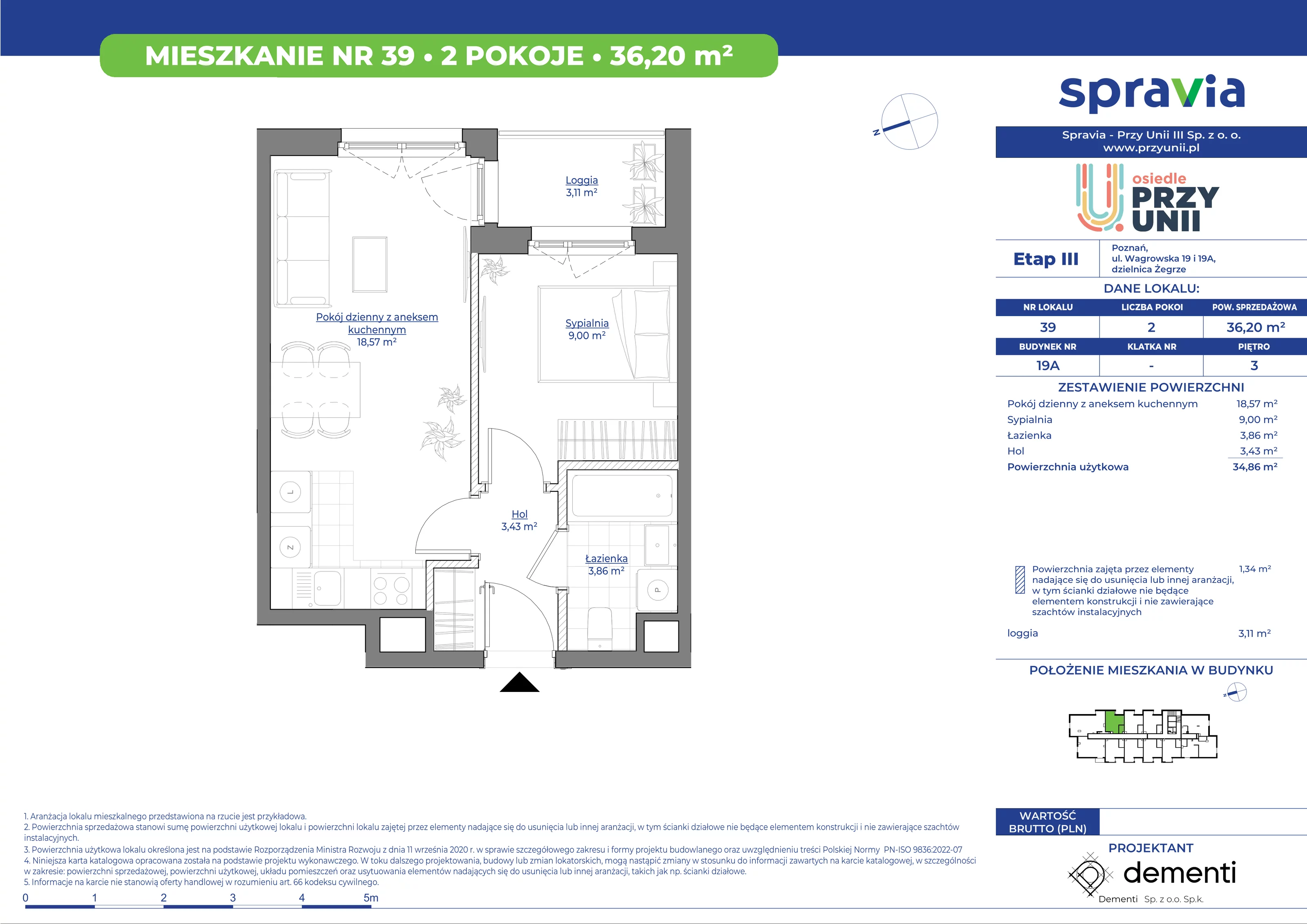 Mieszkanie 36,20 m², piętro 3, oferta nr 19A-39, Przy Unii, Poznań, Żegrze, ul. Wagrowska 19 i 19A
