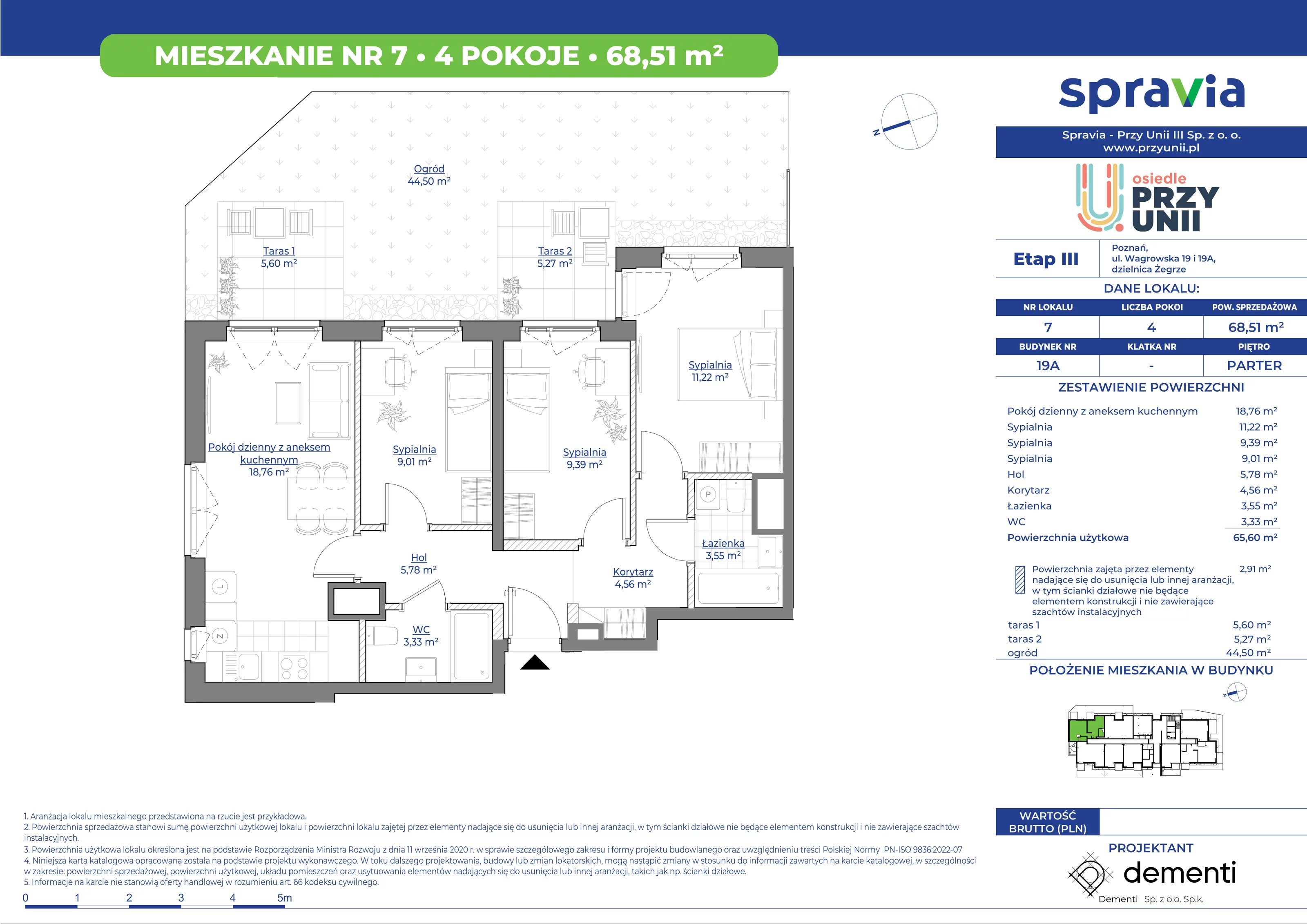 Mieszkanie 68,51 m², parter, oferta nr 19A-7, Przy Unii, Poznań, Żegrze, ul. Wagrowska 19 i 19A