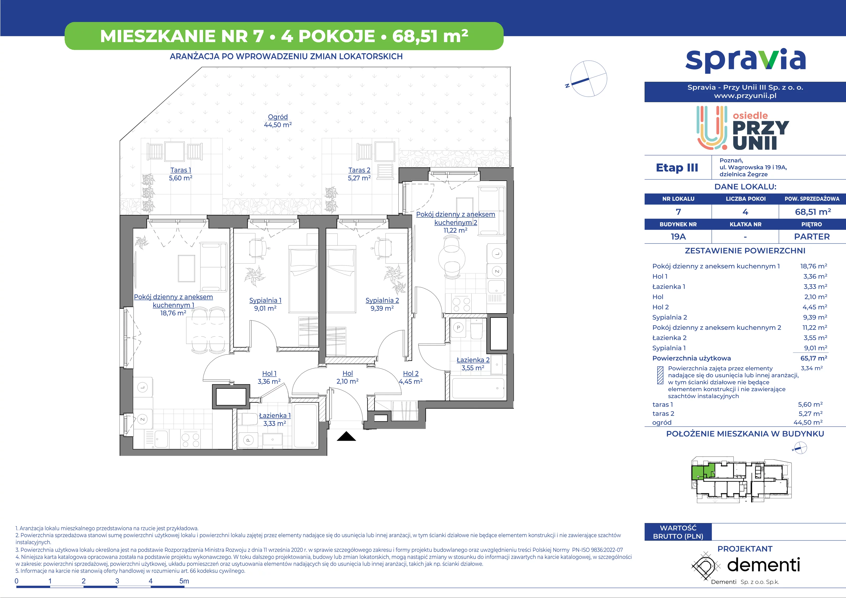 Mieszkanie 68,51 m², parter, oferta nr 19A-7, Przy Unii, Poznań, Żegrze, ul. Wagrowska 19 i 19A