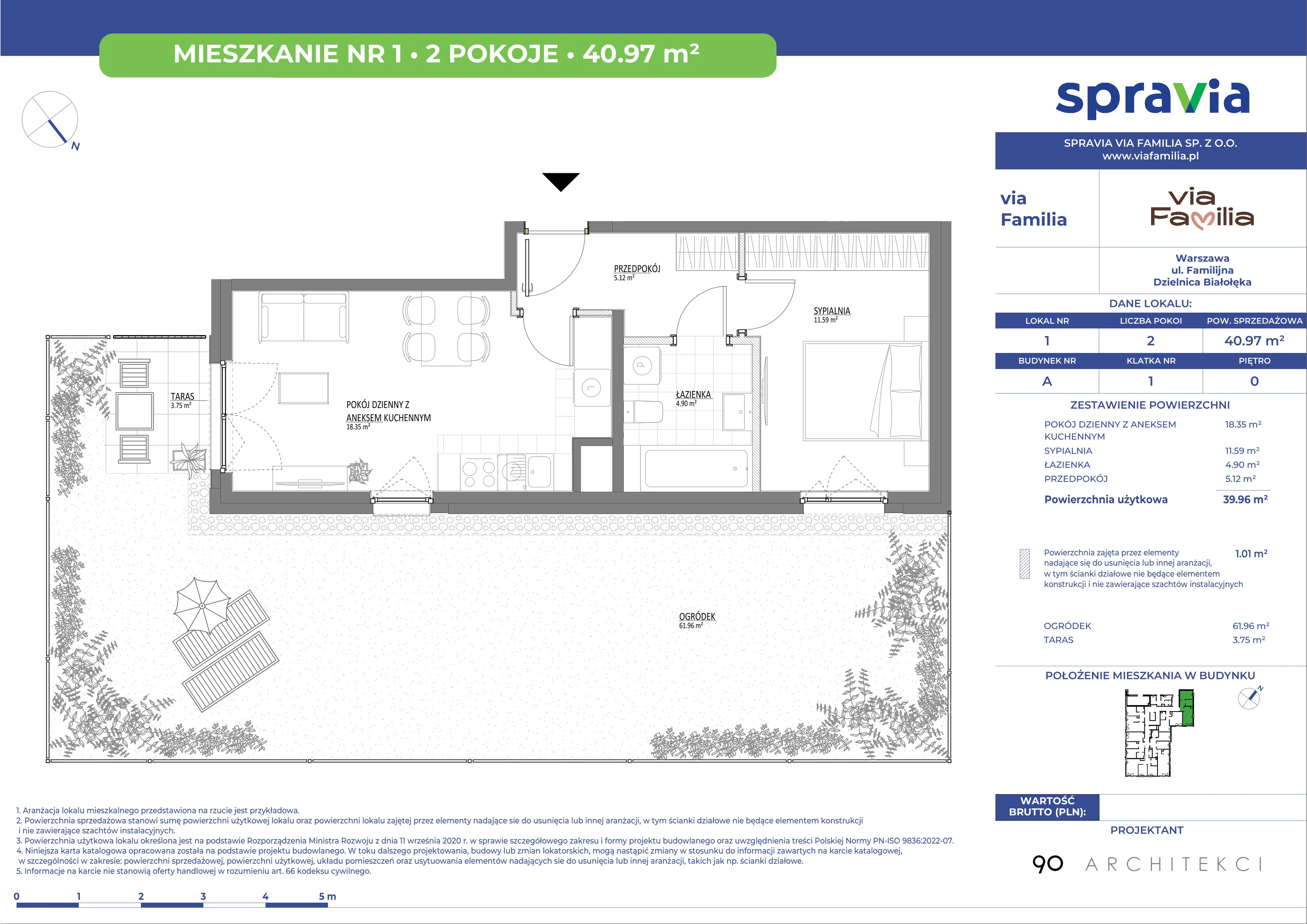 Mieszkanie 40,97 m², parter, oferta nr 1, Via Familia, Warszawa, Białołęka, Żerań, ul. Familijna 9