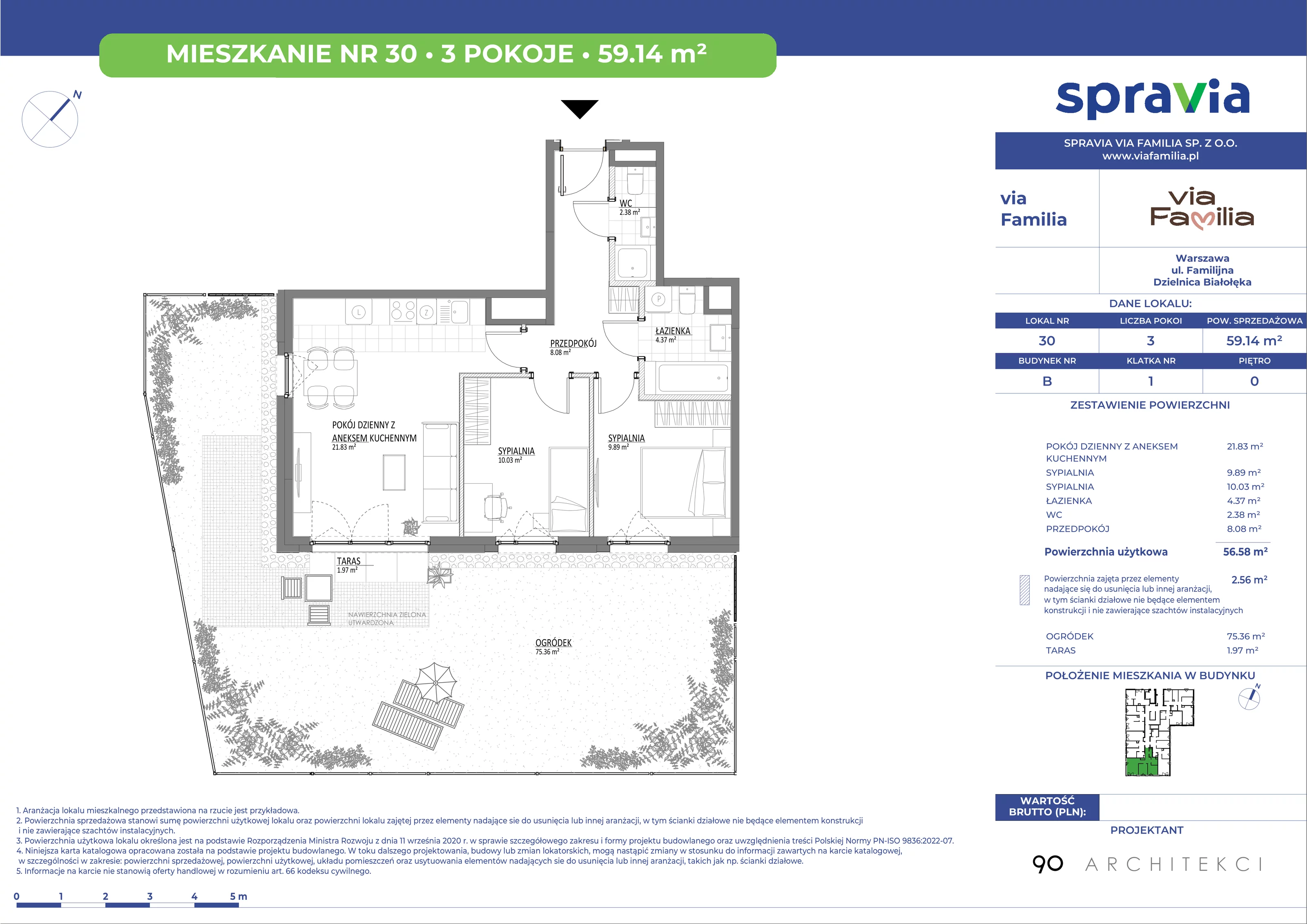 Mieszkanie 59,14 m², parter, oferta nr 30, Via Familia, Warszawa, Białołęka, Żerań, ul. Familijna 9