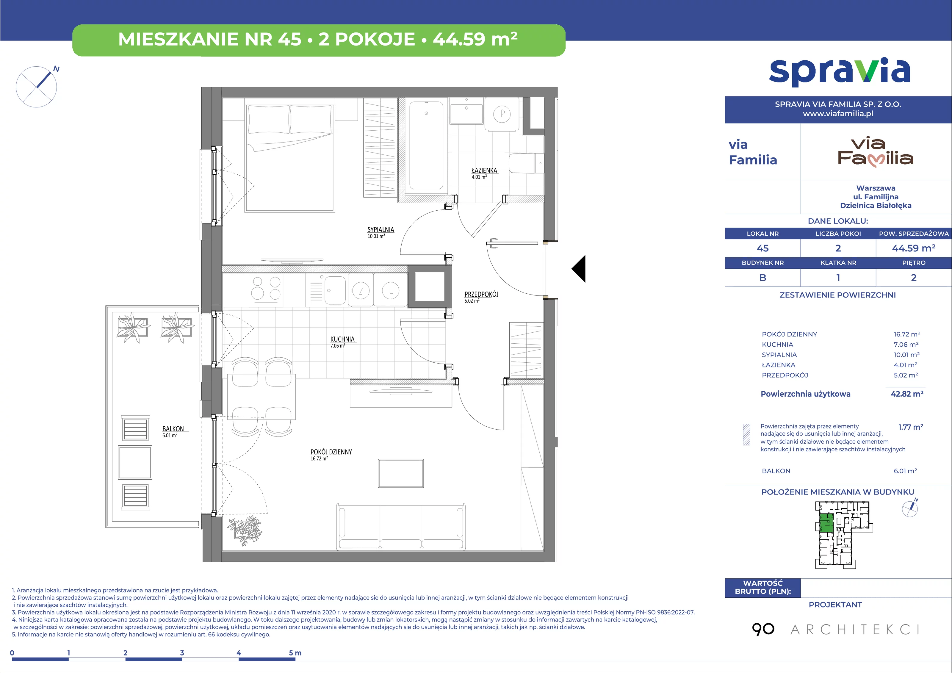 Mieszkanie 44,59 m², piętro 2, oferta nr 45, Via Familia, Warszawa, Białołęka, Żerań, ul. Familijna 9