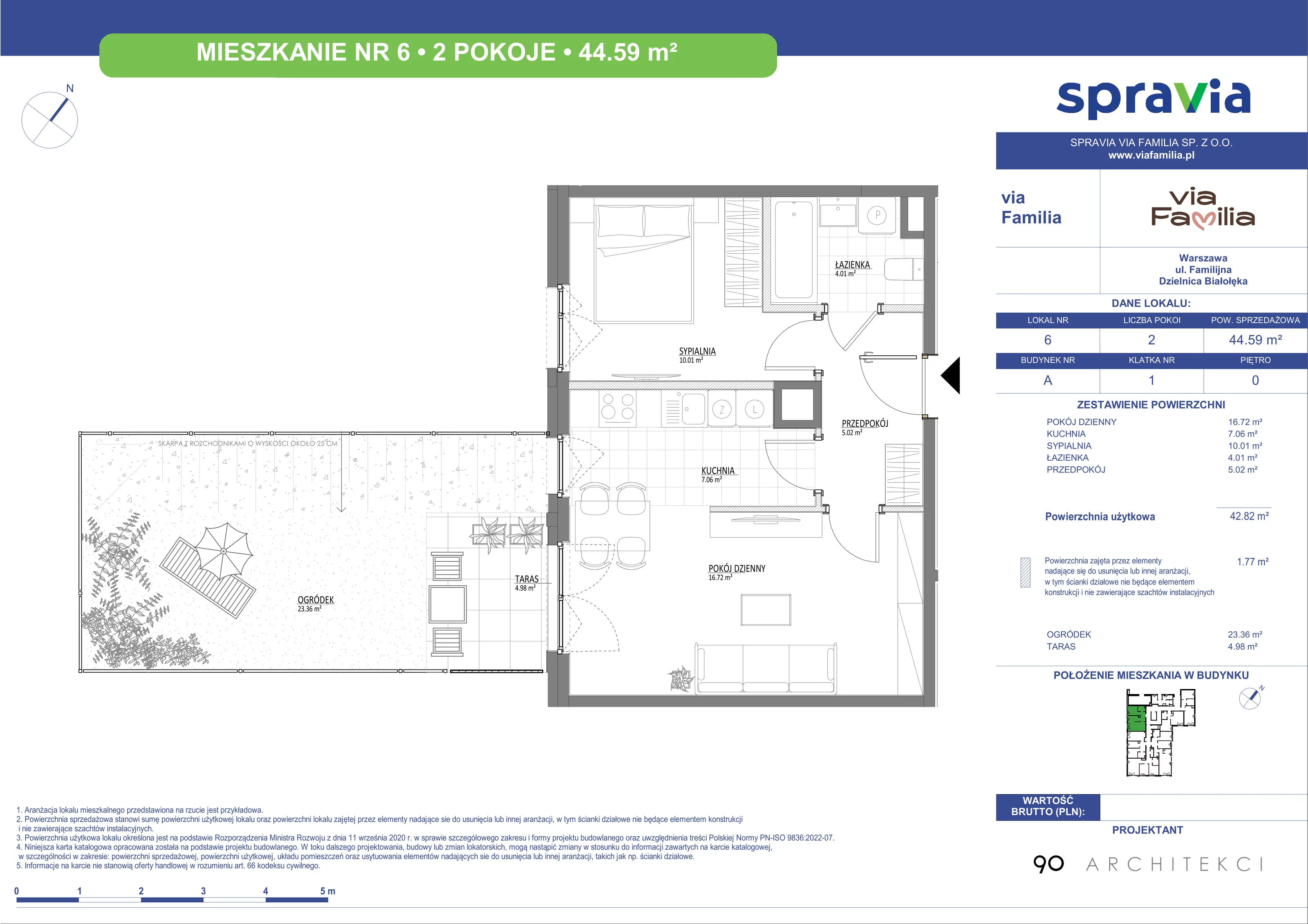 Mieszkanie 44,59 m², parter, oferta nr 6, Via Familia, Warszawa, Białołęka, Żerań, ul. Familijna 9