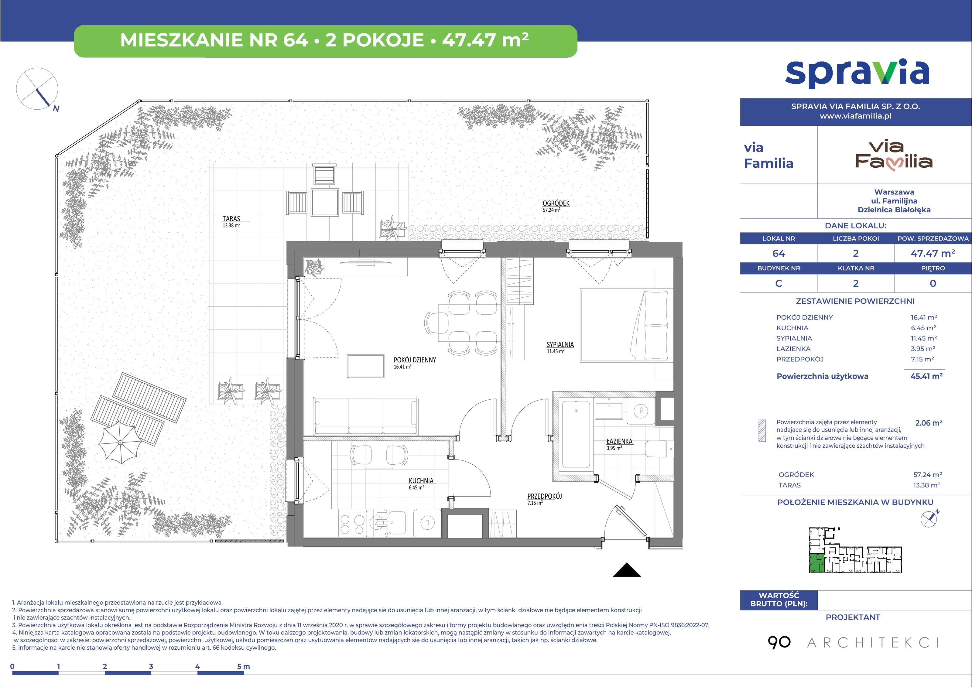 Mieszkanie 47,47 m², parter, oferta nr 64, Via Familia, Warszawa, Białołęka, Żerań, ul. Familijna 9