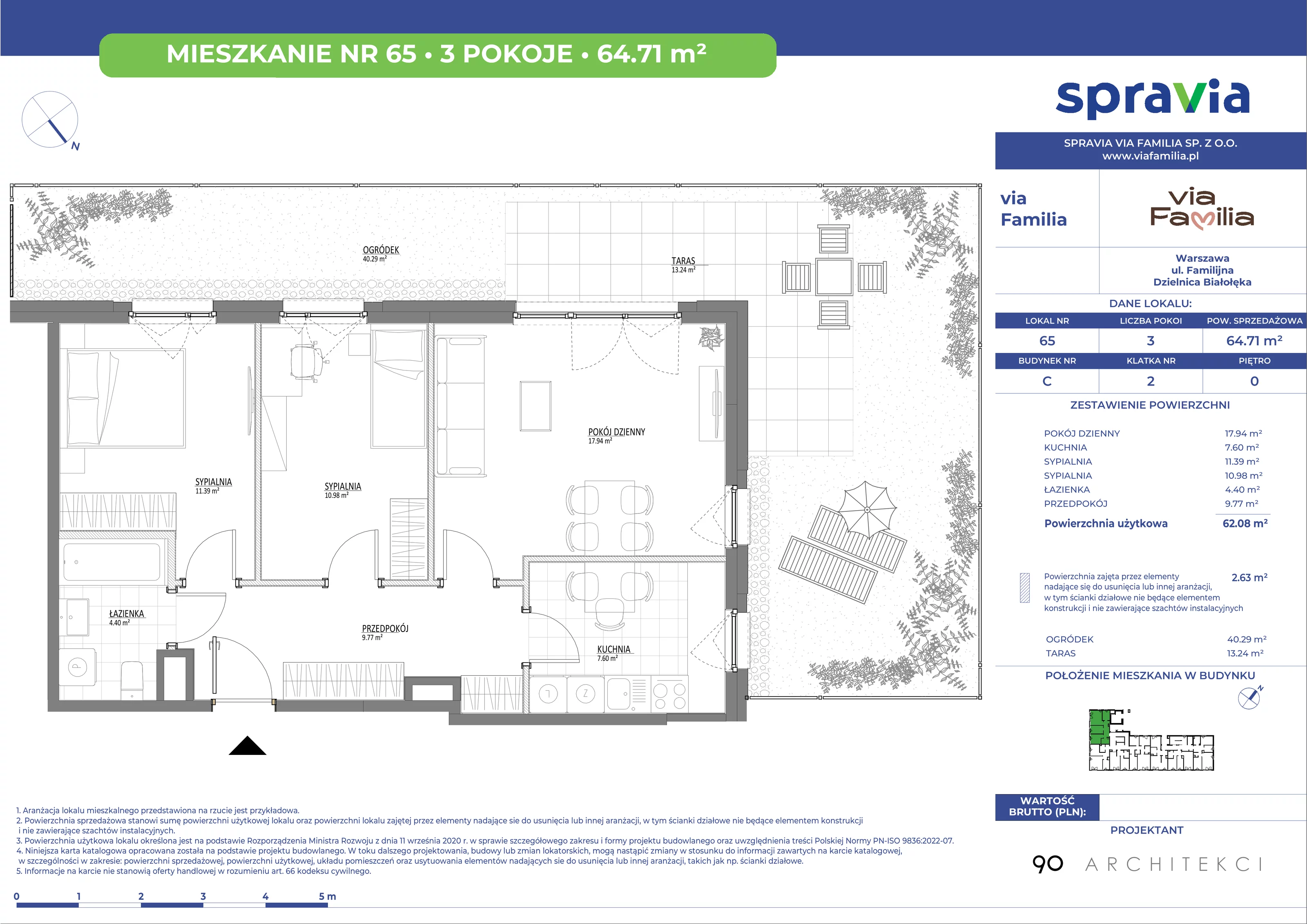 Mieszkanie 64,71 m², parter, oferta nr 65, Via Familia, Warszawa, Białołęka, Żerań, ul. Familijna 9