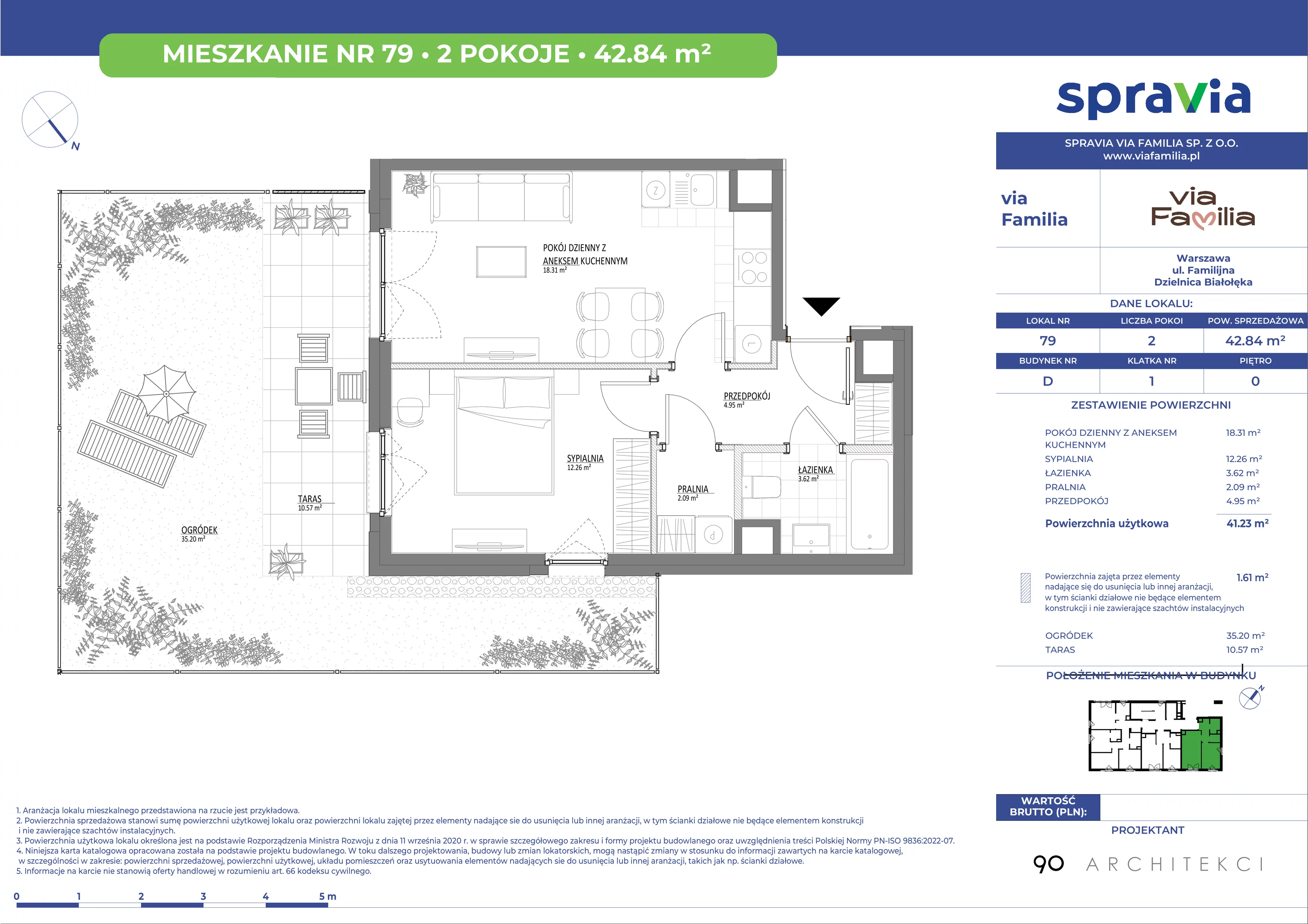 Mieszkanie 42,84 m², parter, oferta nr 79, Via Familia, Warszawa, Białołęka, Żerań, ul. Familijna 9