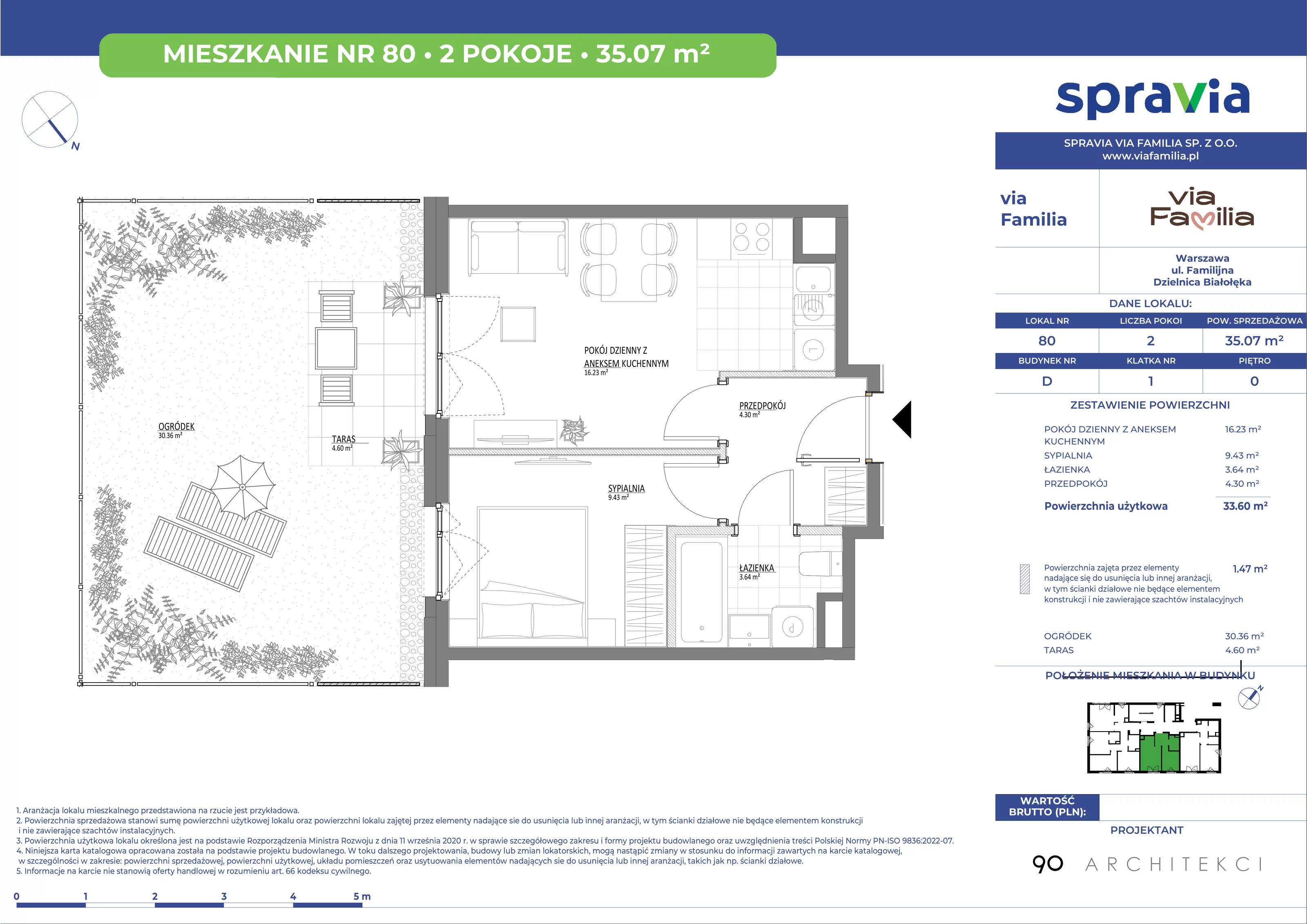 Mieszkanie 35,07 m², parter, oferta nr 80, Via Familia, Warszawa, Białołęka, Żerań, ul. Familijna 9