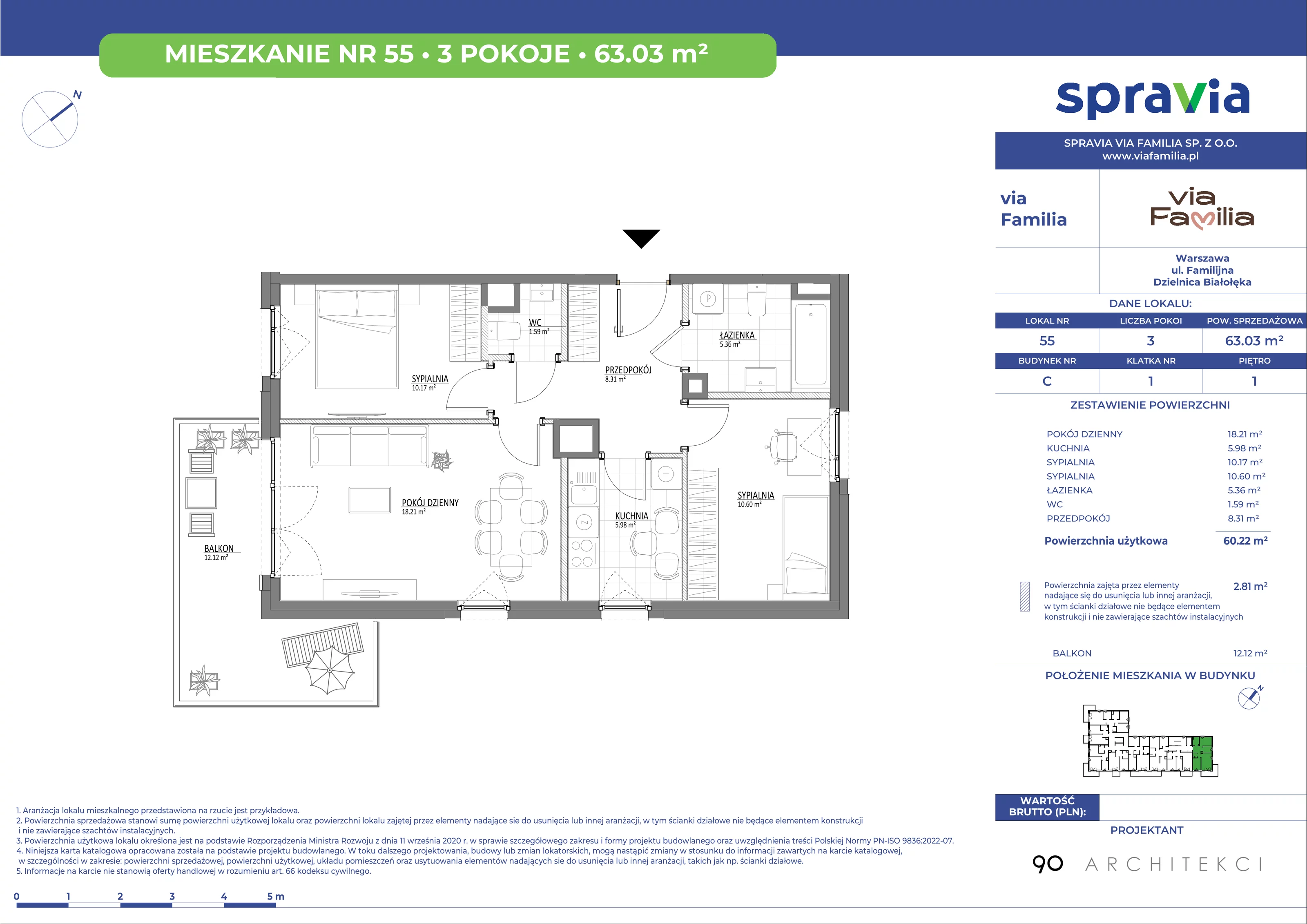 Mieszkanie 63,03 m², piętro 1, oferta nr 55, Via Familia, Warszawa, Białołęka, Żerań, ul. Familijna 9