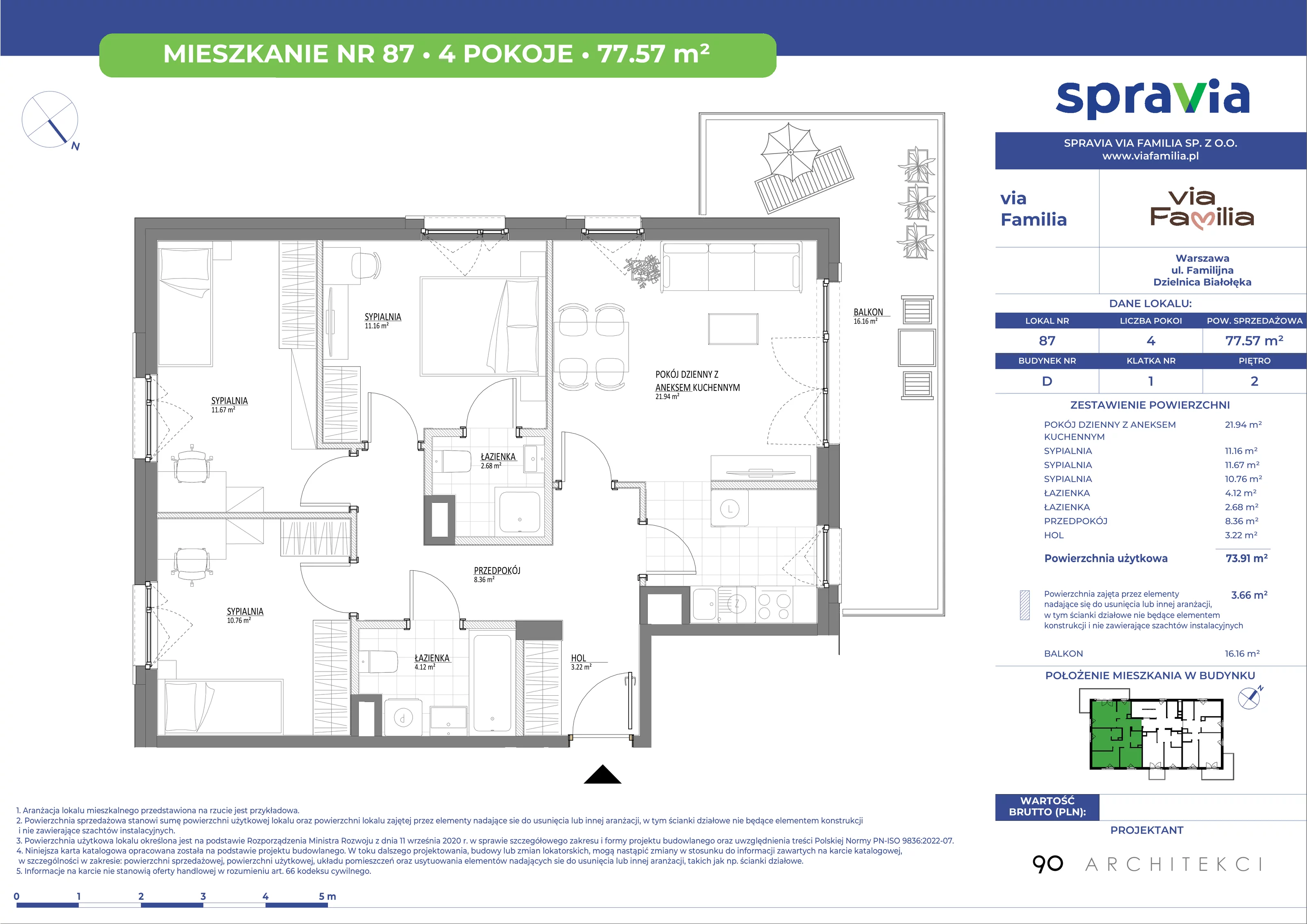 Mieszkanie 77,57 m², piętro 2, oferta nr 87, Via Familia, Warszawa, Białołęka, Żerań, ul. Familijna 9