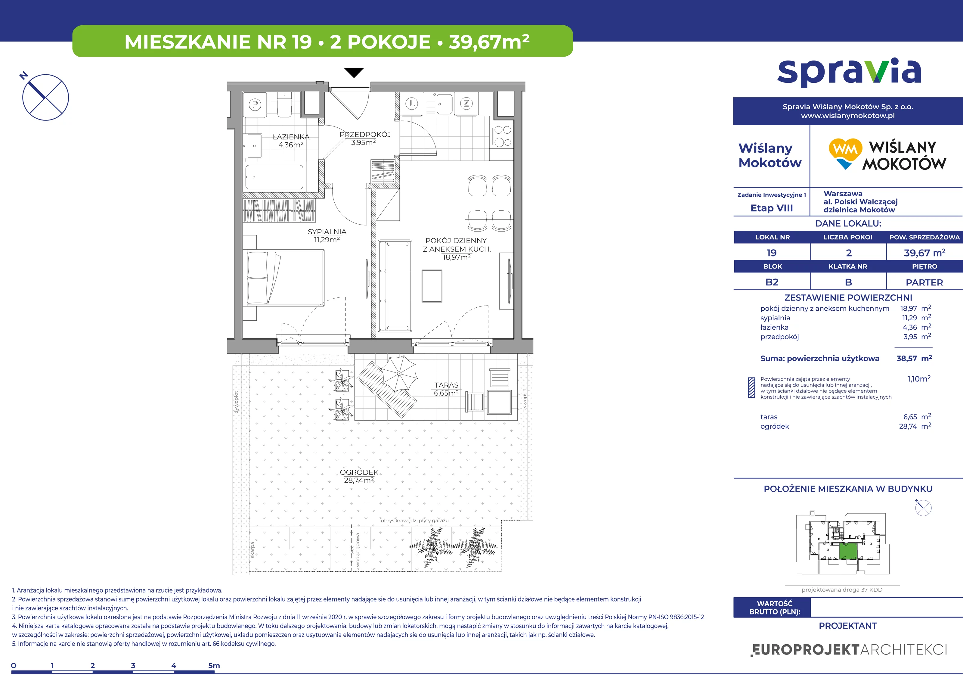 Mieszkanie 39,67 m², parter, oferta nr 19, Wiślany Mokotów, Warszawa, Mokotów, Czerniaków, Al. Polski Walczącej