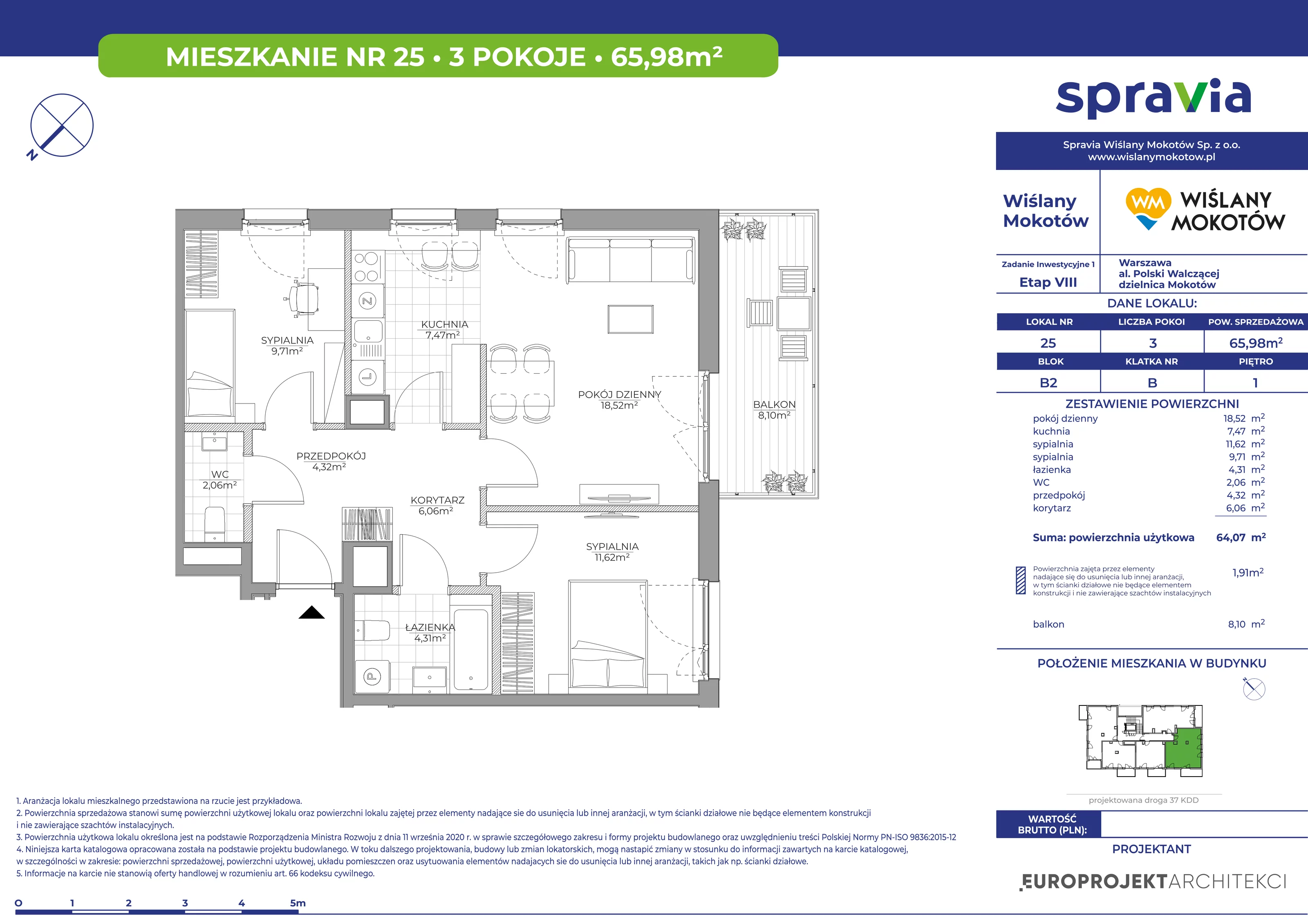 Mieszkanie 65,98 m², piętro 1, oferta nr 25, Wiślany Mokotów, Warszawa, Mokotów, Czerniaków, Al. Polski Walczącej